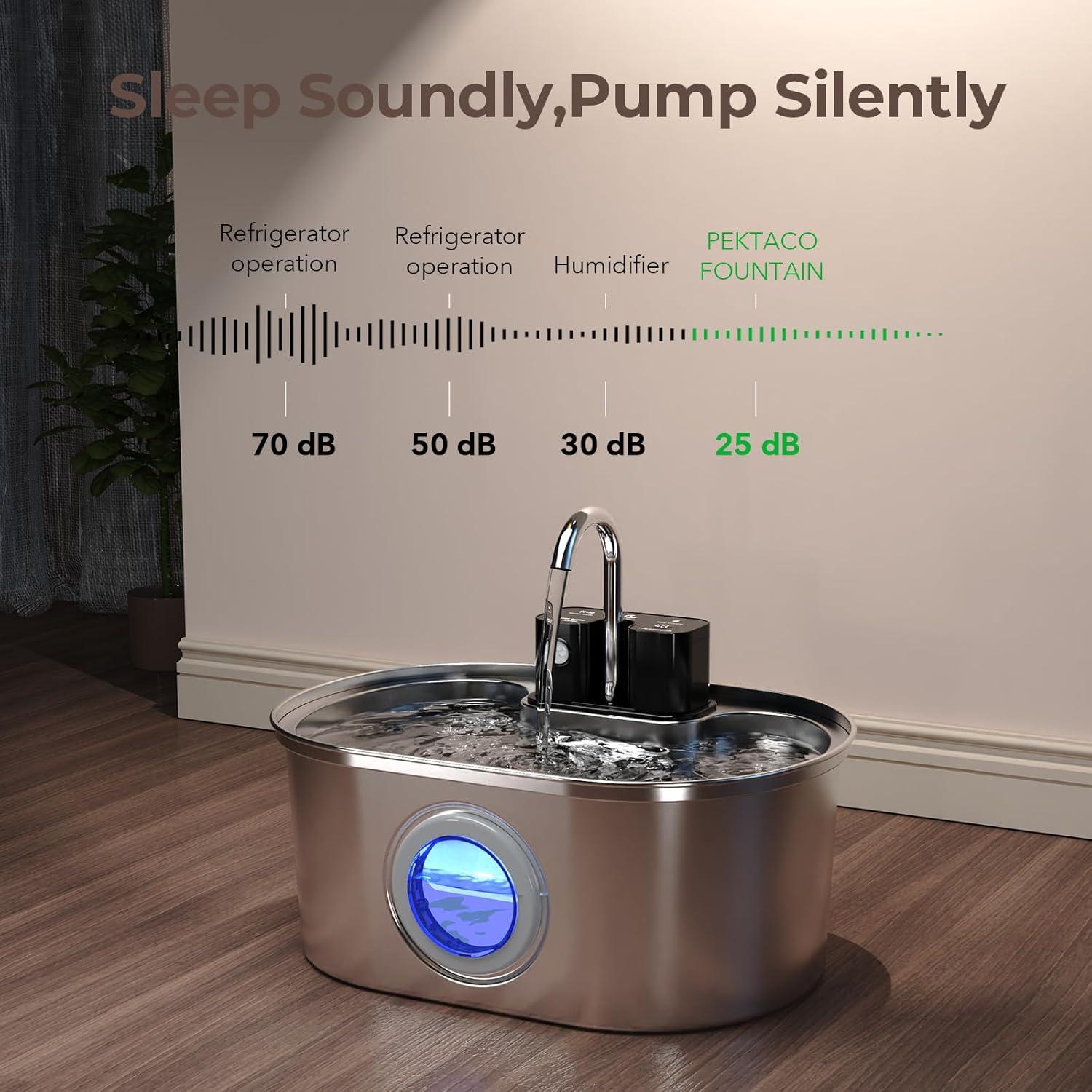 Fuente de Agua Inalámbrica PEKTACO para Gatos 3.2L Acero Inoxidable