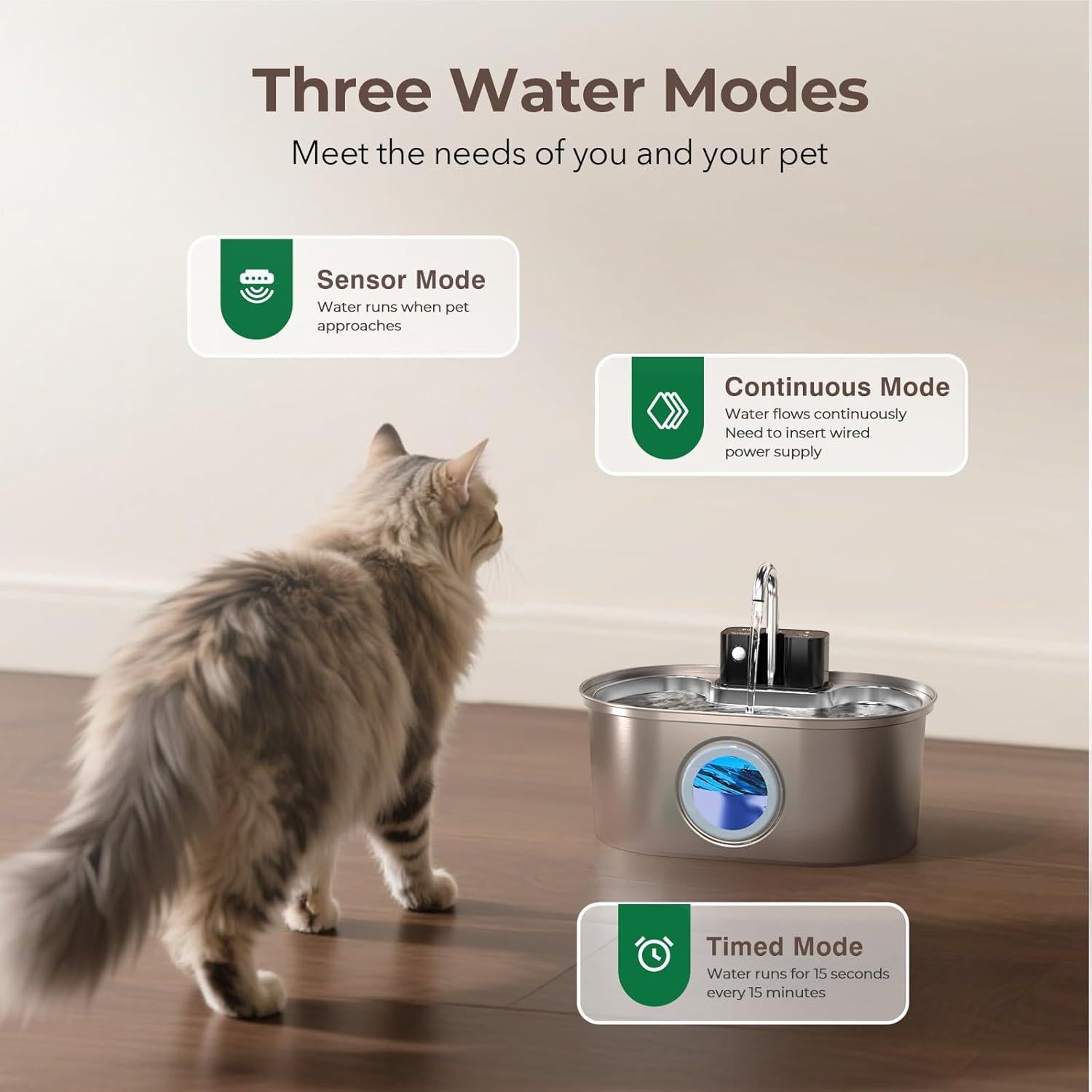Fuente de Agua Inalámbrica PEKTACO para Gatos 3.2L Acero Inoxidable
