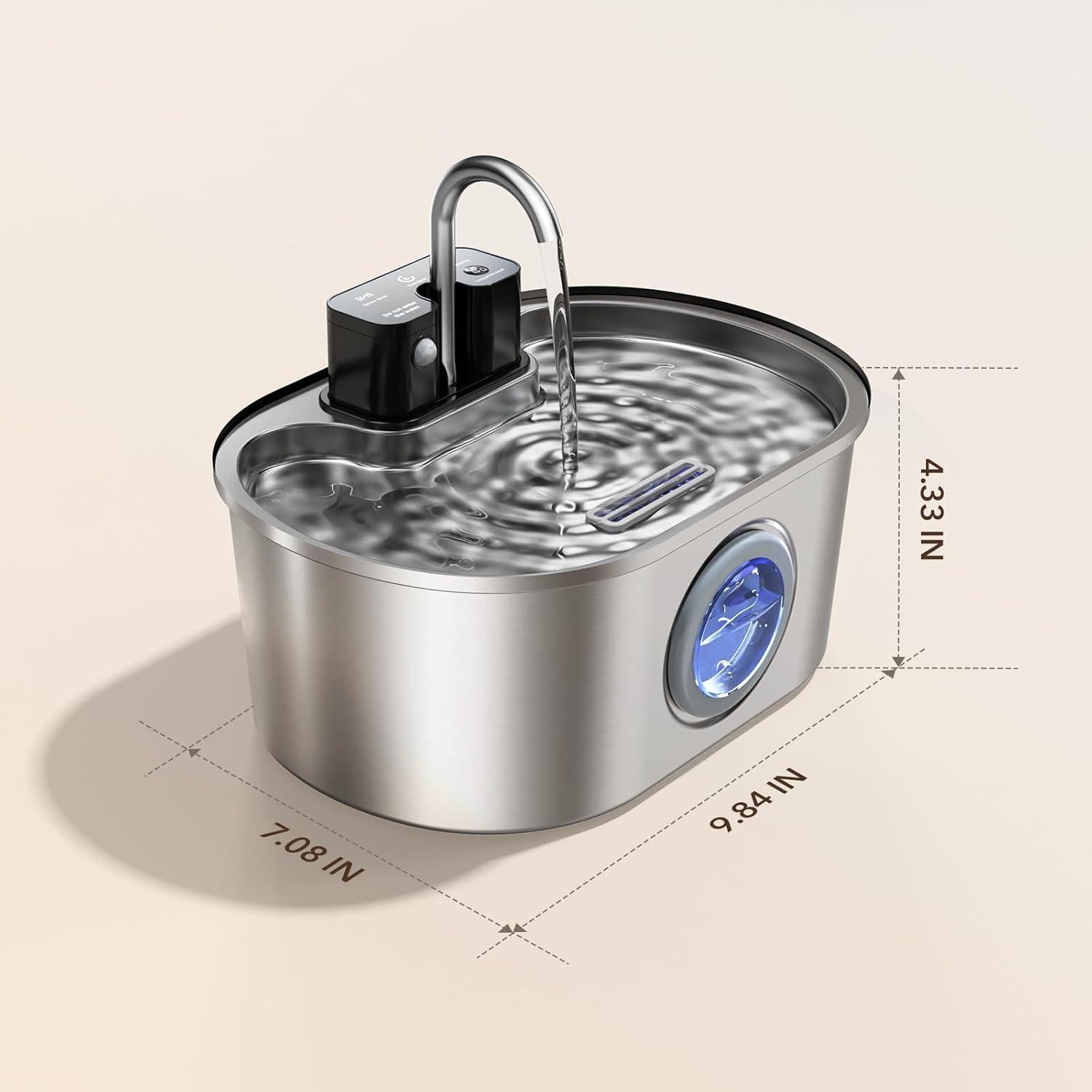 Fuente de Agua Inalámbrica PEKTACO para Gatos 3.2L Acero Inoxidable