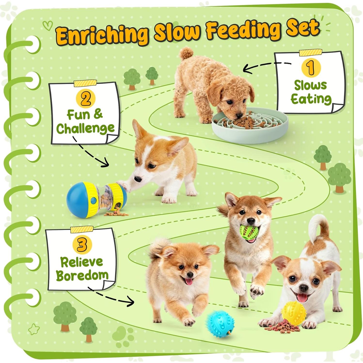 KIPRITII Conjunto de Alimentación Lenta para Perros - Cuenco y Juguetes Interactivos