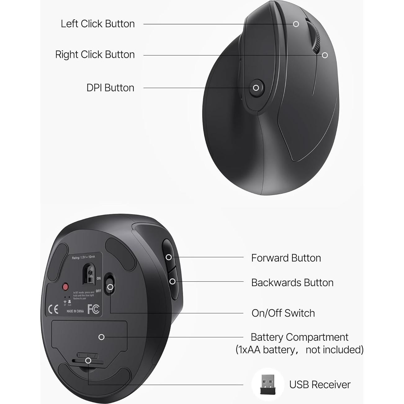 Ratón Ergonómico Blervadix G903 Inalámbrico 1000/2400 DPI Negro