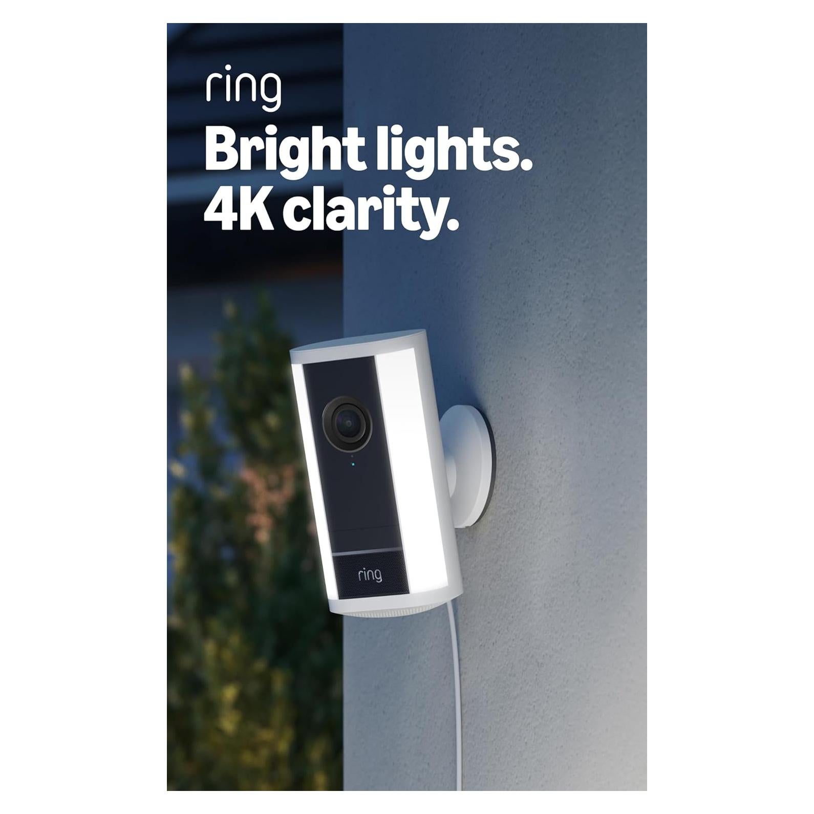 Ring Spotlight Cam Pro, Plug-in (newest model), Home or business security, Retinal 4K with wide-angle video, 10x Enhanced Zoom, and 600 Lumen Spotlights, White