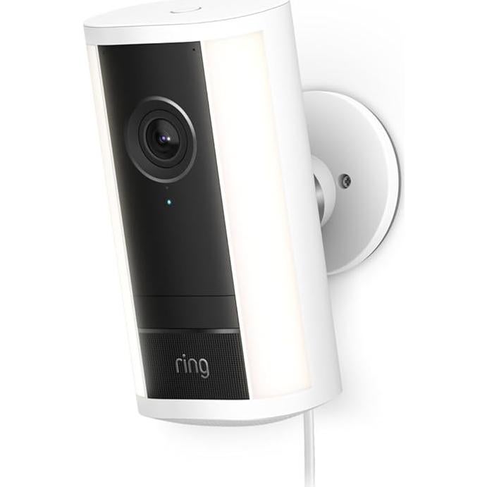 Ring Spotlight Cam Pro, Plug-in (newest model), Home or business security, Retinal 4K with wide-angle video, 10x Enhanced Zoom, and 600 Lumen Spotlights, White