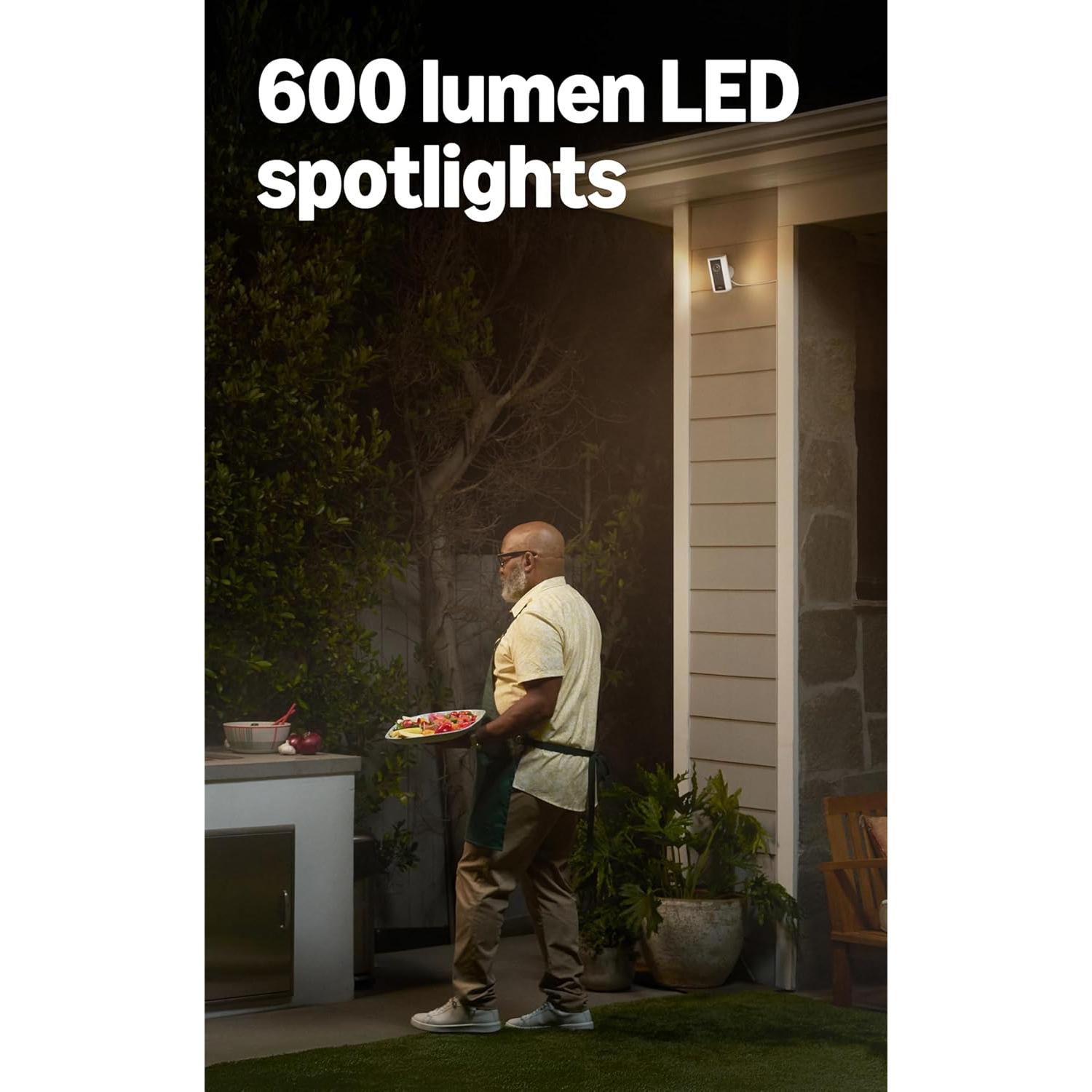 Ring Spotlight Cam Pro, Plug-in (newest model), Home or business security, Retinal 4K with wide-angle video, 10x Enhanced Zoom, and 600 Lumen Spotlights, White