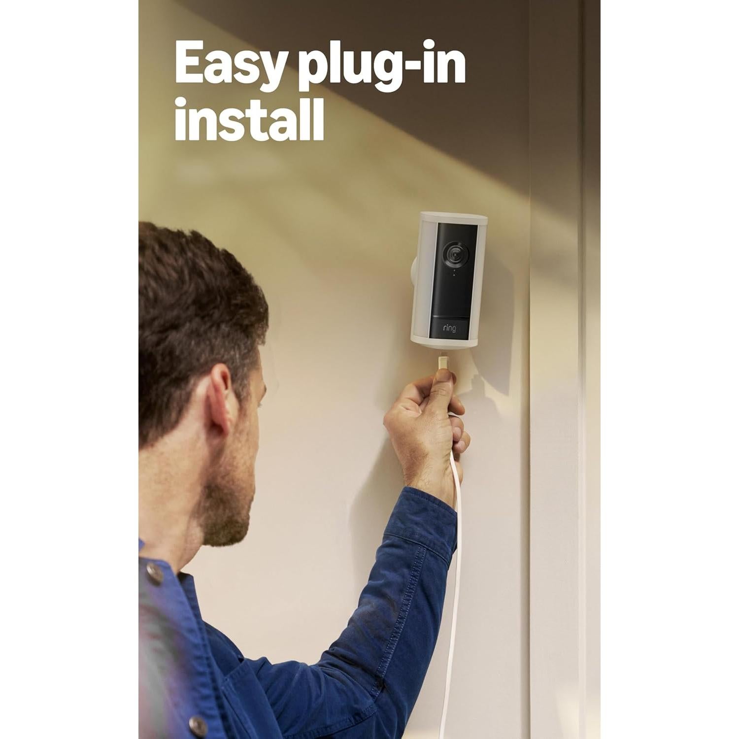 Ring Spotlight Cam Pro, Plug-in (newest model), Home or business security, Retinal 4K with wide-angle video, 10x Enhanced Zoom, and 600 Lumen Spotlights, White