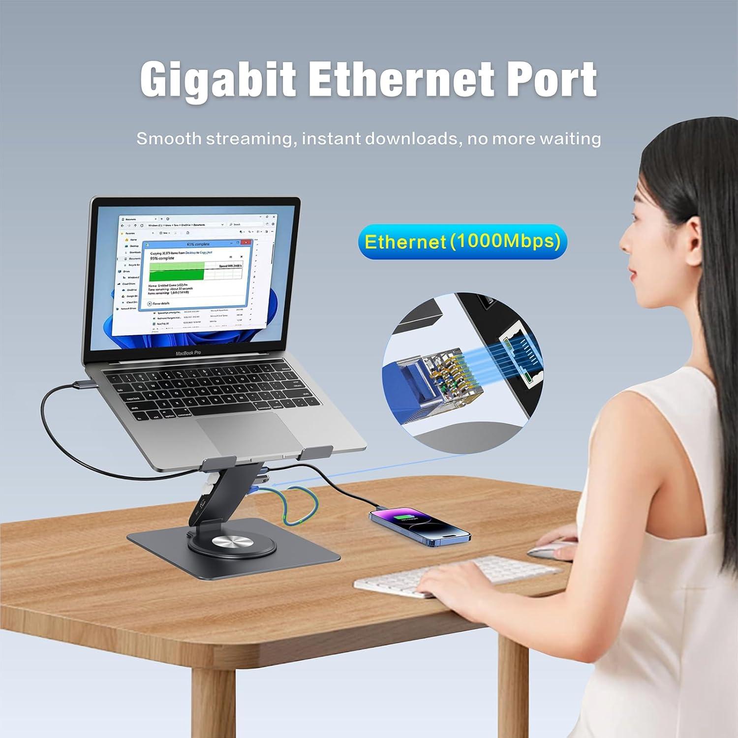 Soporte de Laptop Ajustable Hanchen 11-en-1 USB-C 4K HDMI