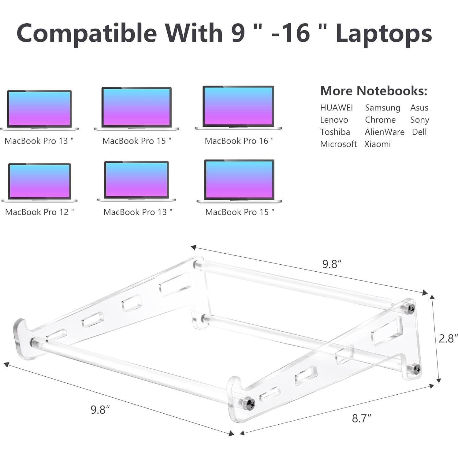 Soporte de Acrílico para Laptop QUPIVA 25.1x22.1 cm Ergonómico
