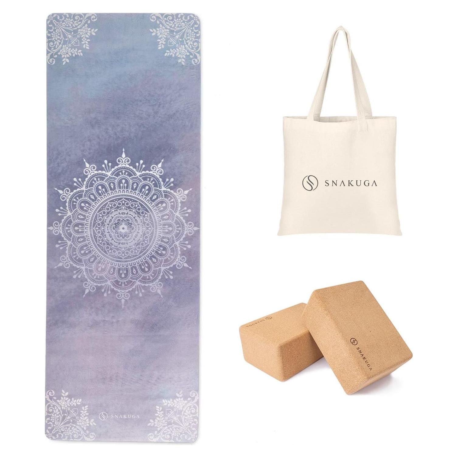 Alfombrilla de Yoga Plegable SNAKUGA + Bloque de Corcho 2 Pack