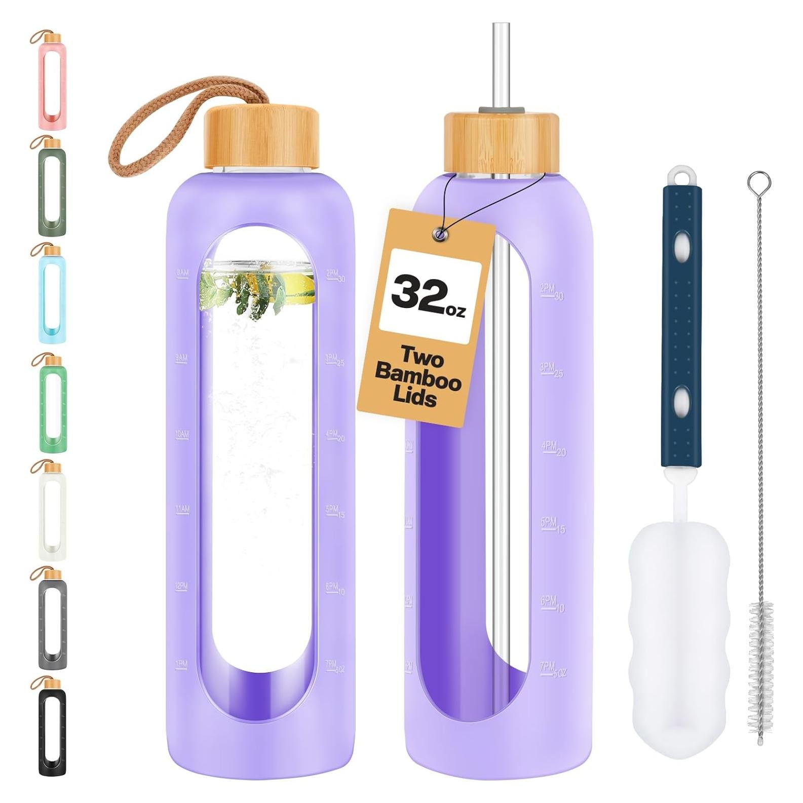 Botella de Agua de Vidrio OxyFlask 1 Litro con Pajilla y Tapas