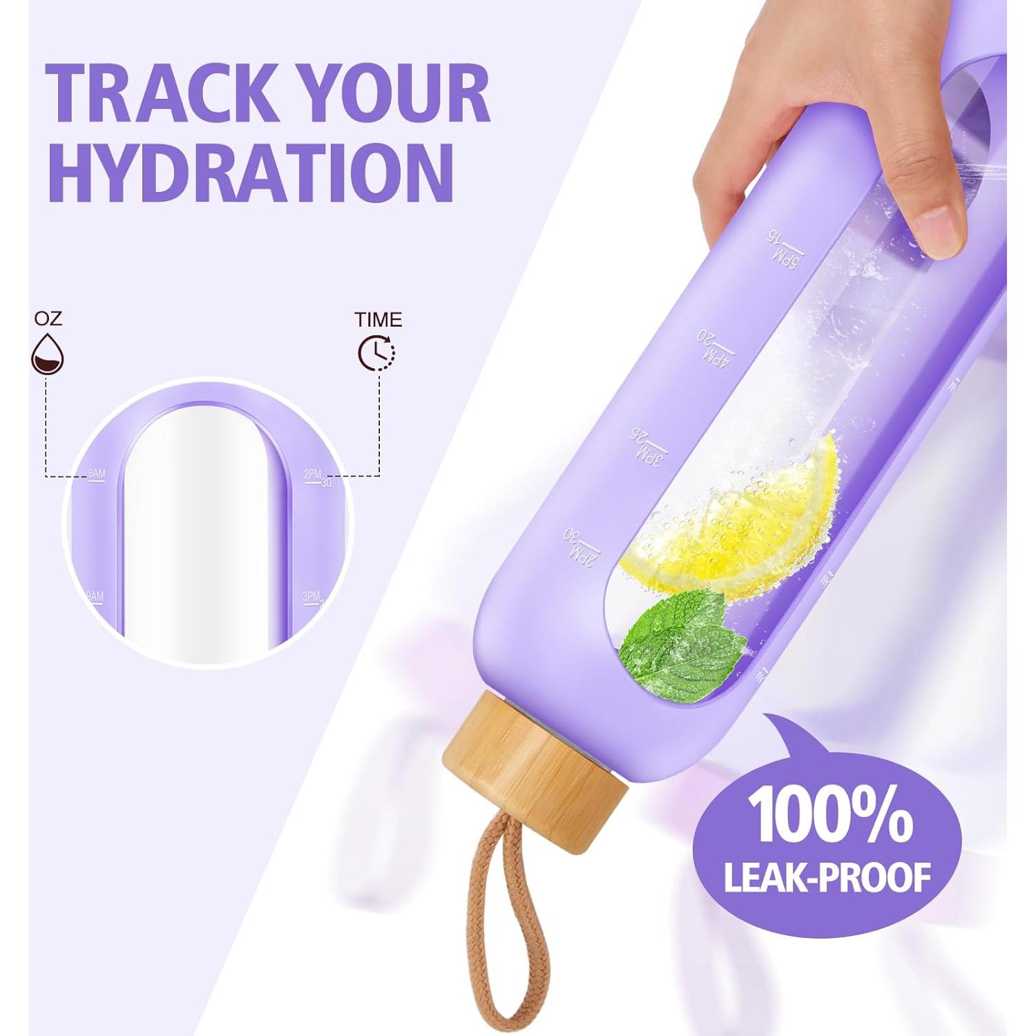 Botella de Agua de Vidrio OxyFlask 1 Litro con Pajilla y Tapas