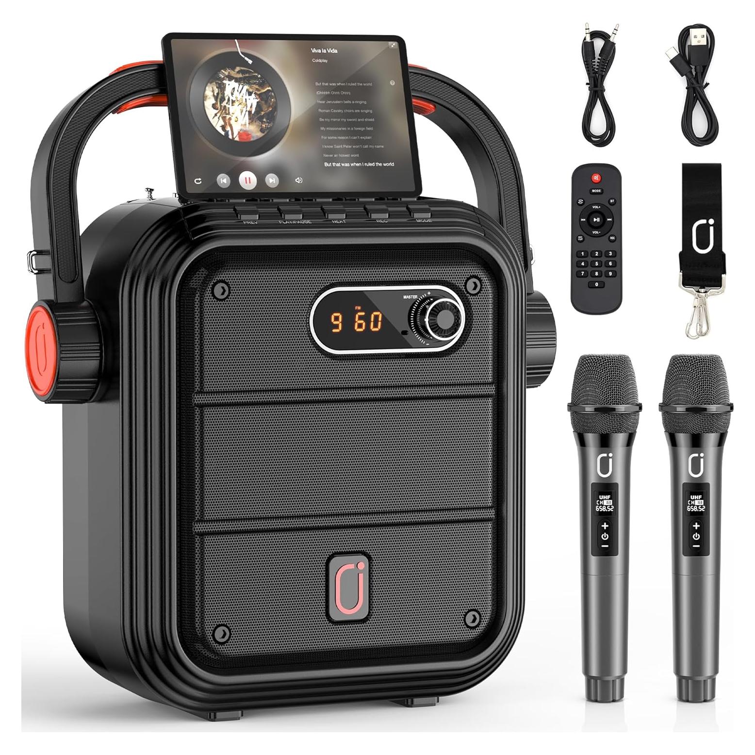 Máquina de Karaoke JYX-66 con 2 Micrófonos Inalámbricos y Bluetooth