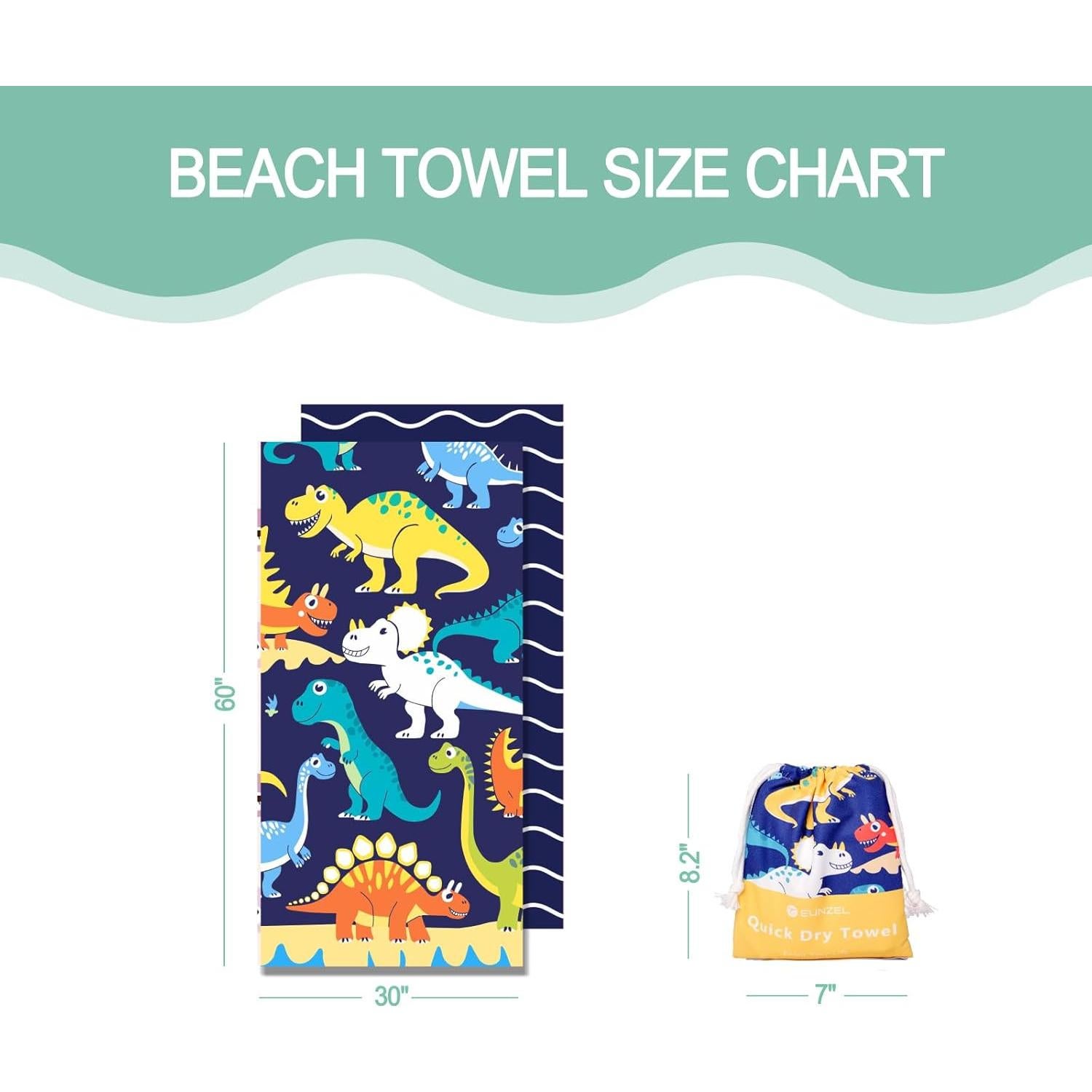 Toalla de Playa Microfibra Eunzel Dinosaurio Colorido 152x76cm