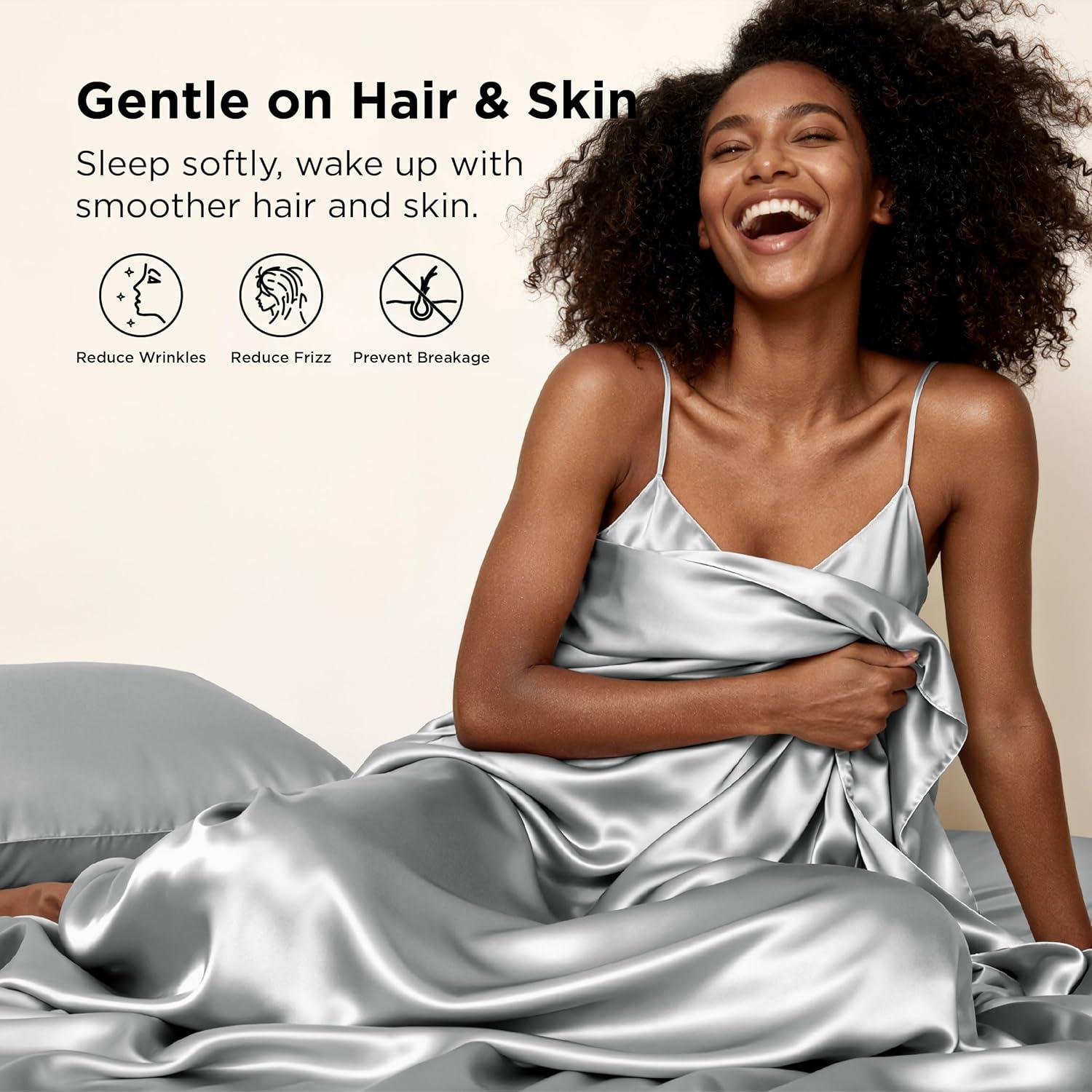 Juego de Sábanas de Satén Bedsure Reina 4 Piezas Gris Plateado