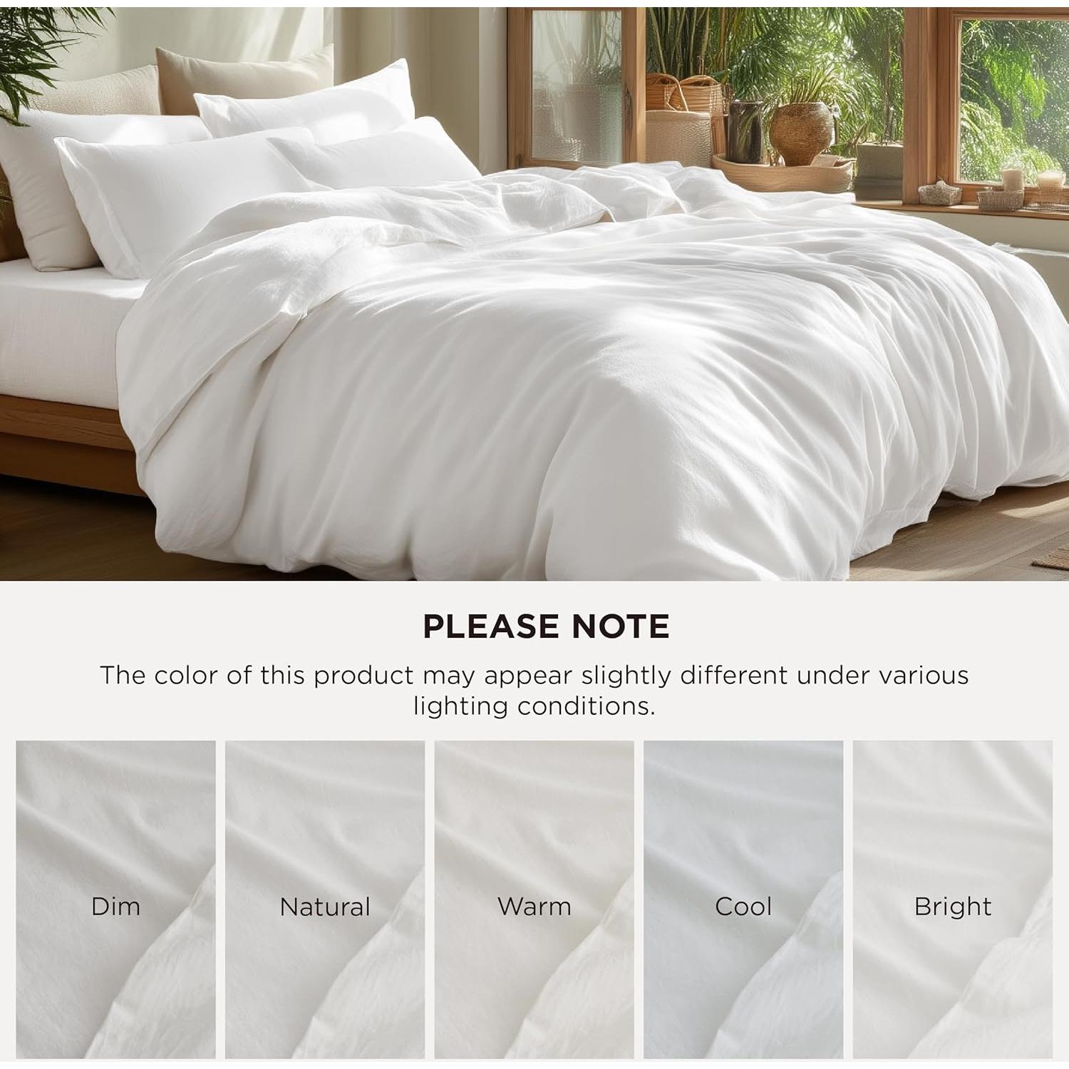 Funda de Edredón Queen Bedsure Algodón Lavado Blanco Natural