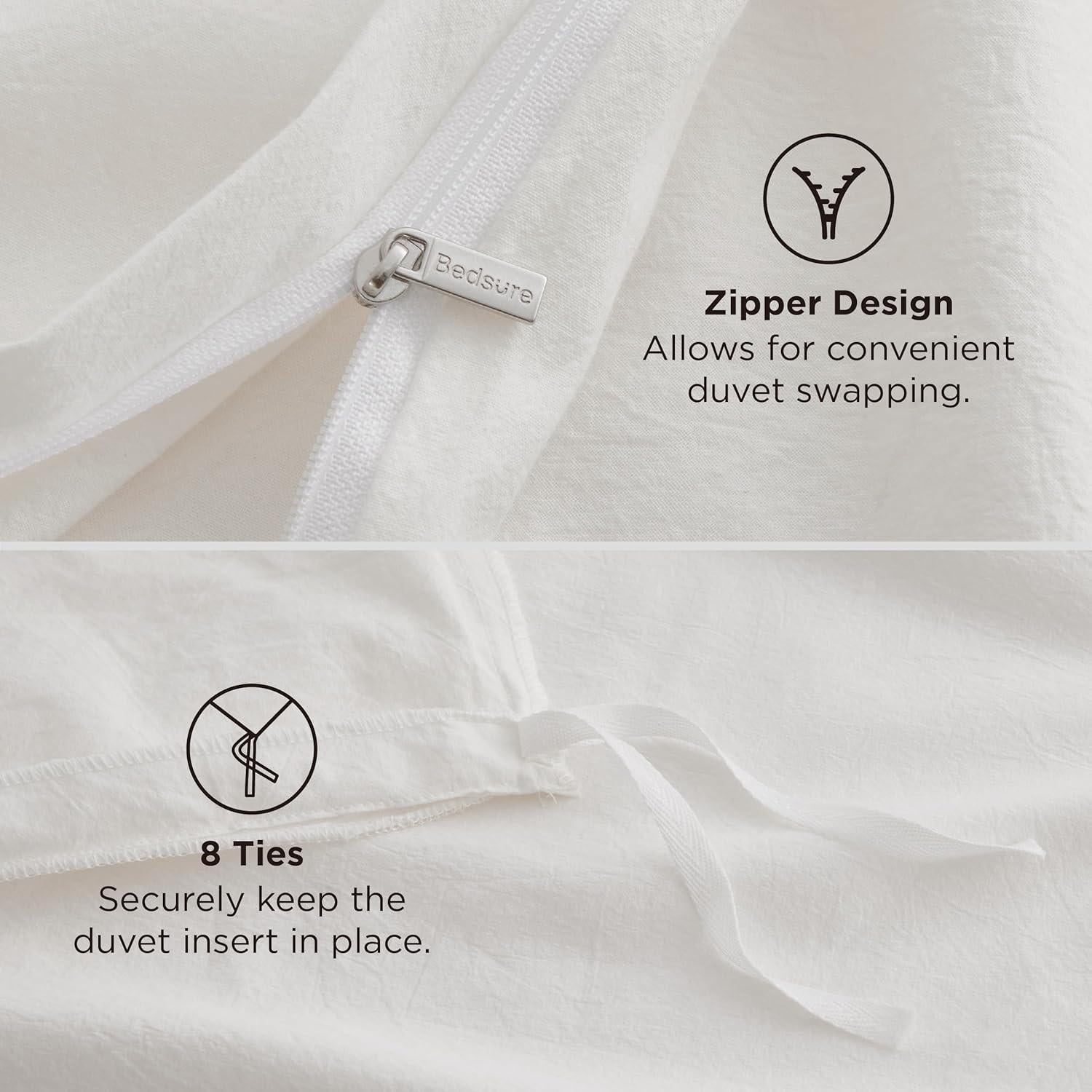 Funda de Edredón Queen Bedsure Algodón Lavado Blanco Natural