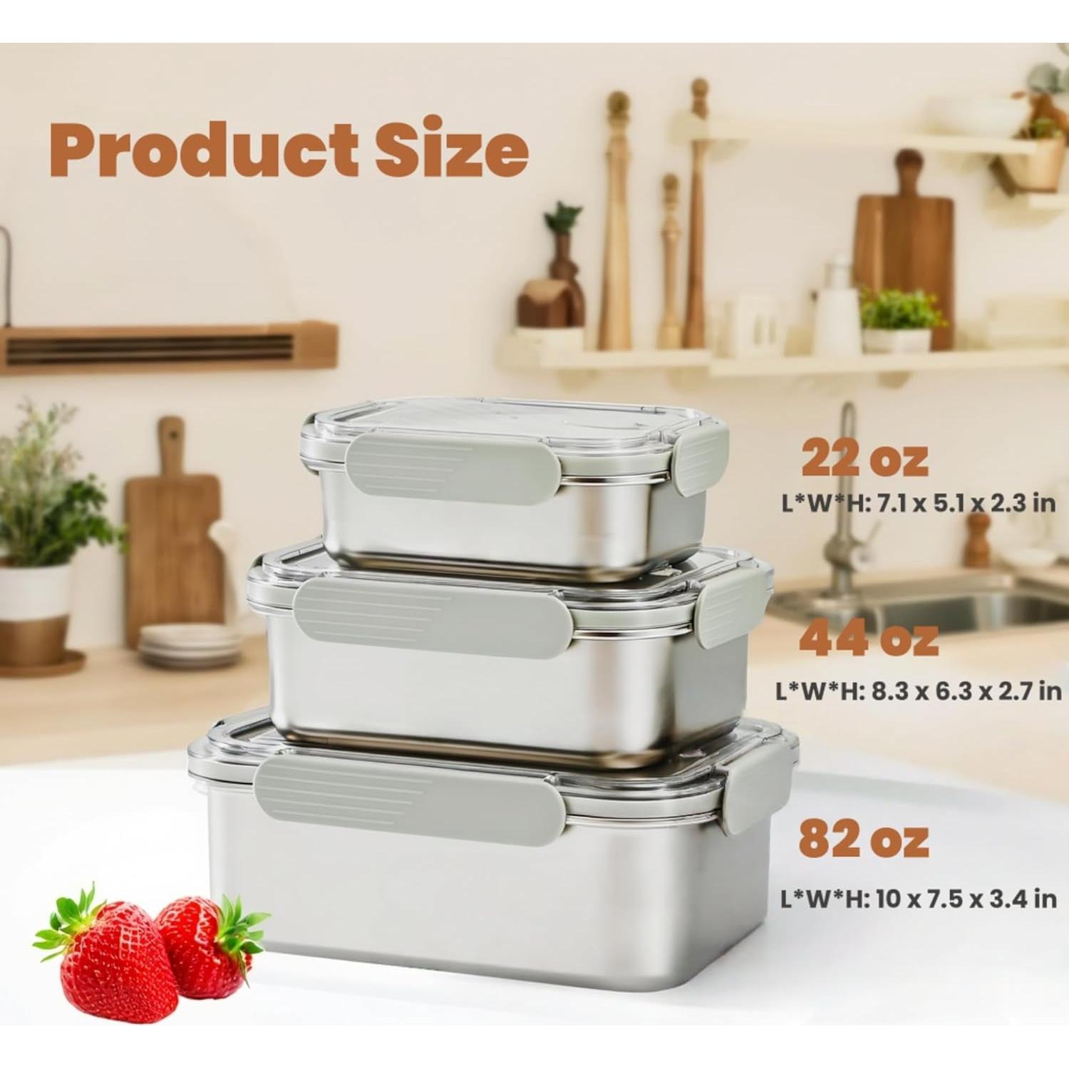 Juego de 3 Contenedores de Almacenamiento Hommiya 650/1300/2400 ml