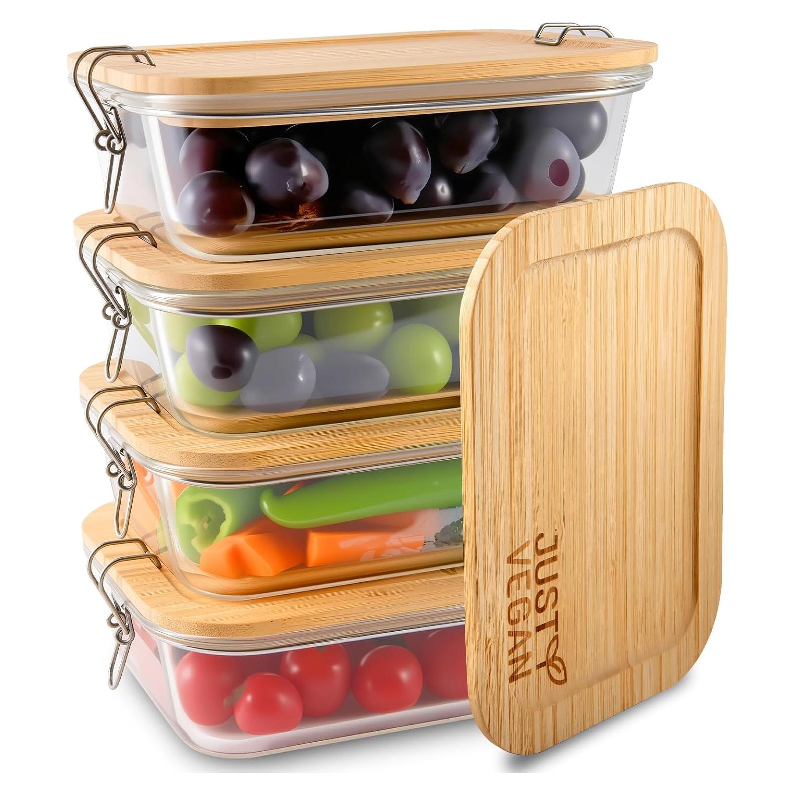 Set de 4 Contenedores de Vidrio Hermético JUST VEGAN 1L