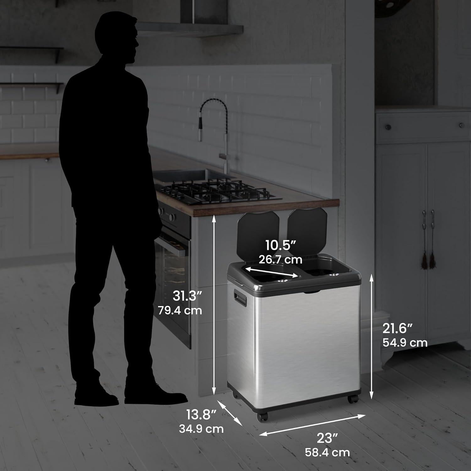 Basurero Automático iTouchless 16 Galones Doble Compartimento