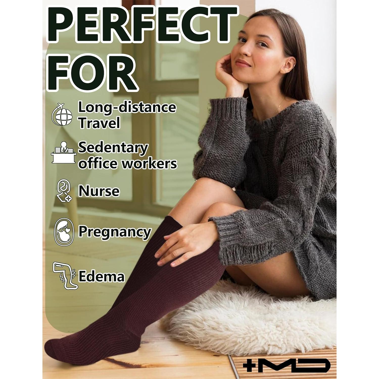 Calcetines de Compresión +MD para Mujeres y Hombres 3 Pares 15-20mmHg