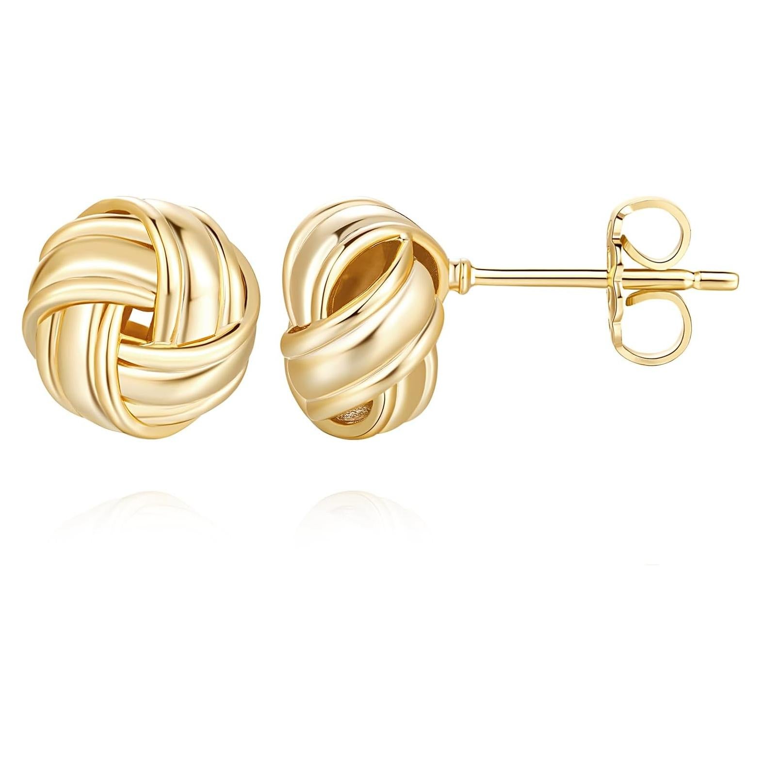 Pendientes de Stud de Oro 14K para Mujeres Nudo Redondo