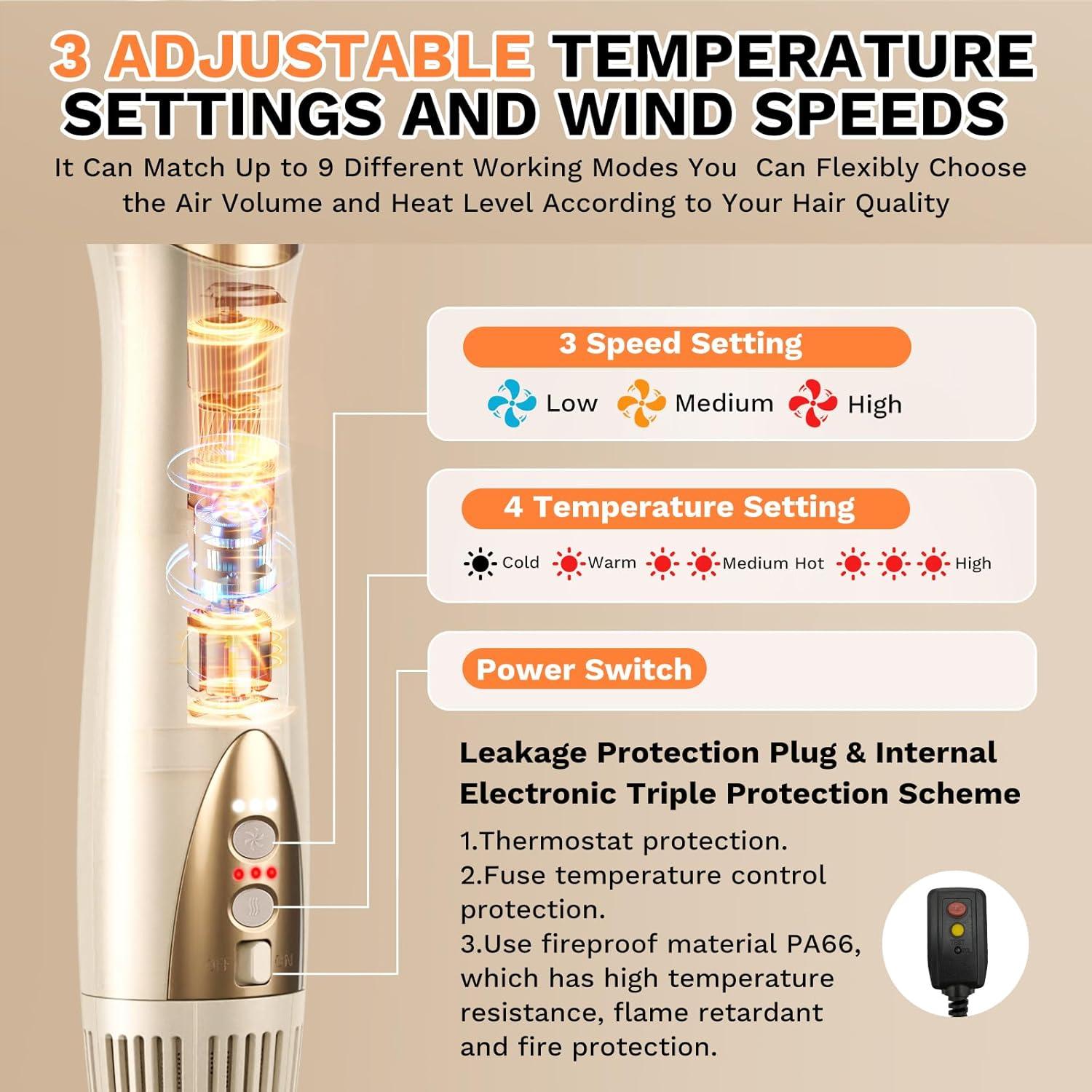 Cepillo Secador de Cabello 6 en 1 Wuven SM-8200 Oro