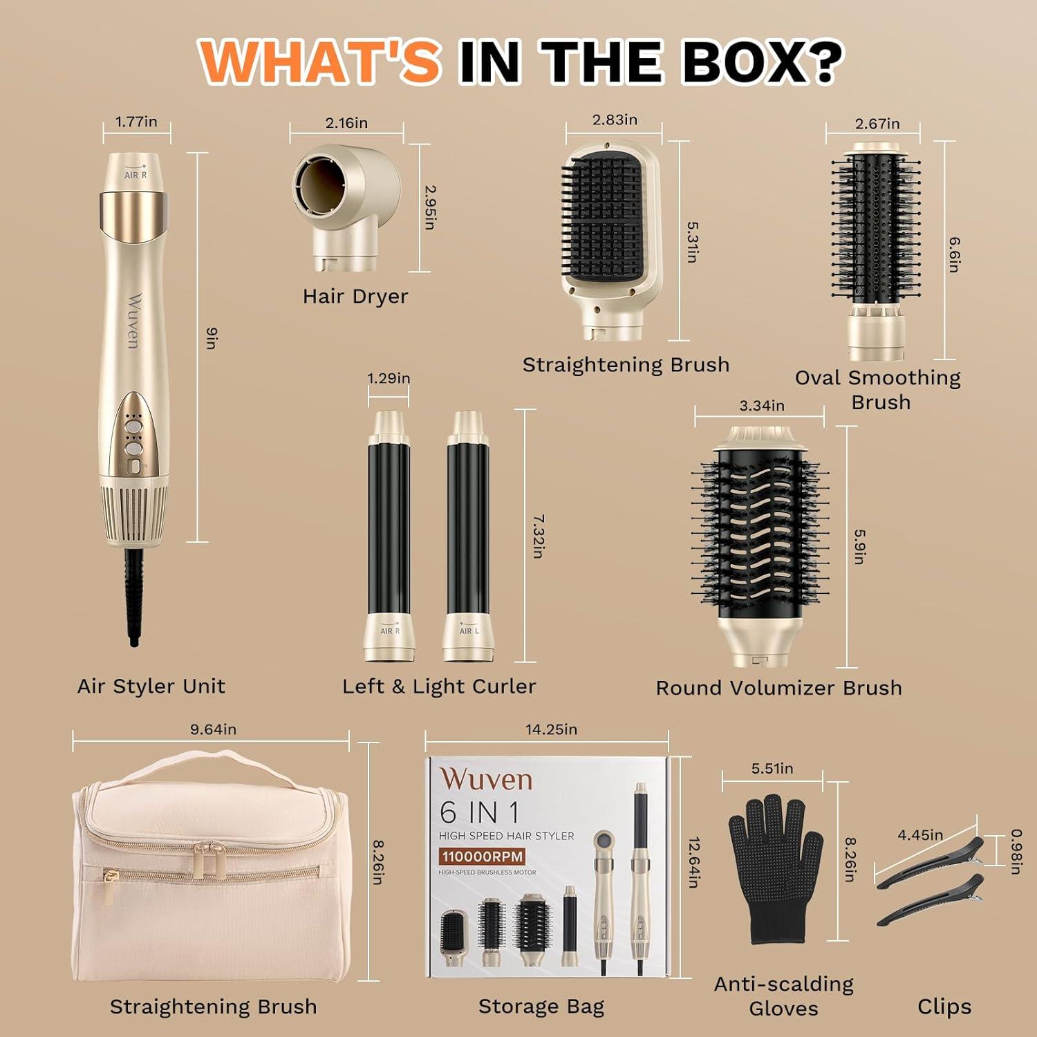 Cepillo Secador de Cabello 6 en 1 Wuven SM-8200 Oro