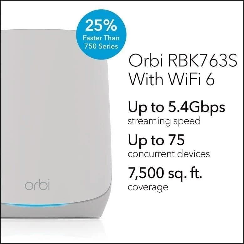 Router Malla Netgear Orbi RBK763S WiFi 6 Tri-Band + 2 Satélites