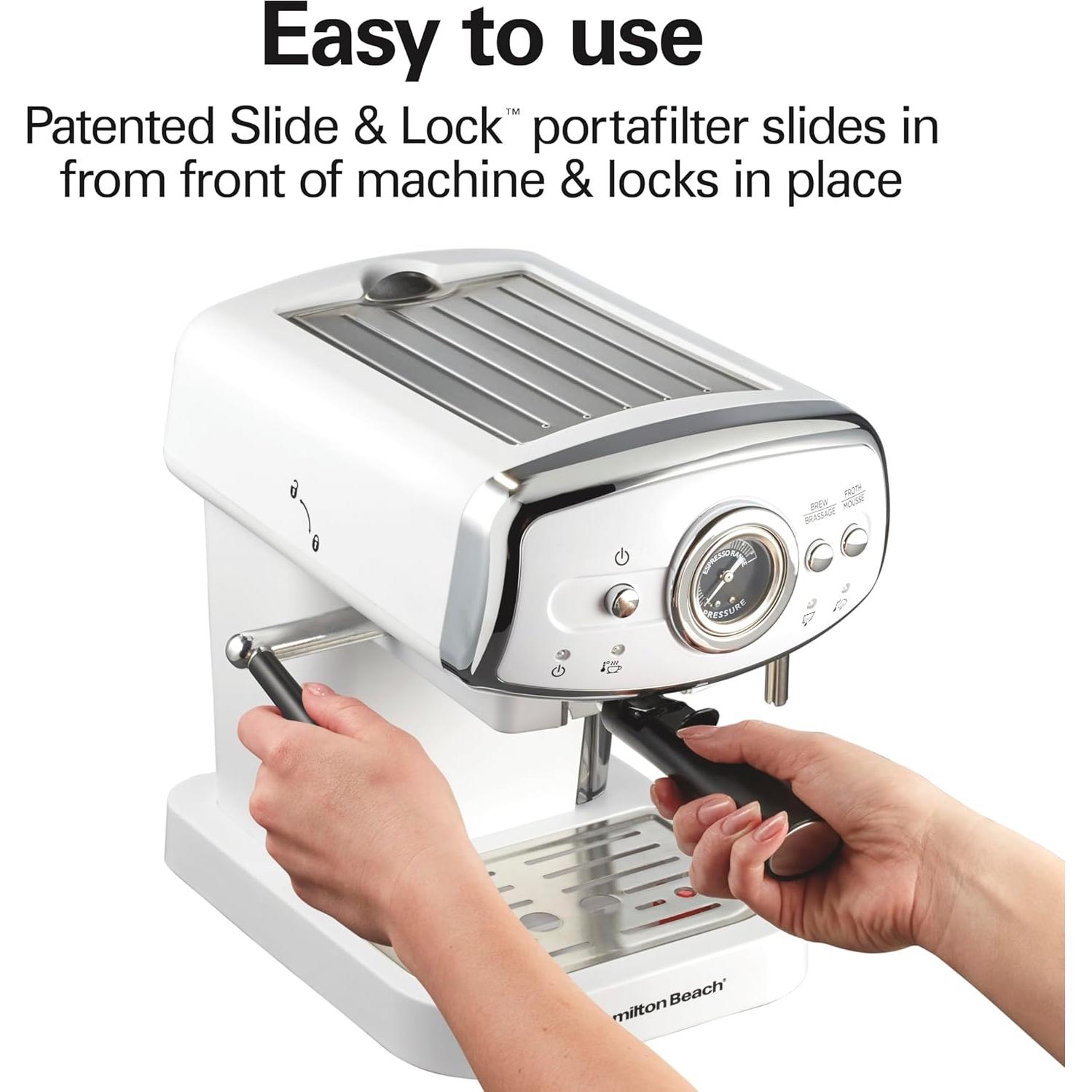 Máquina de Espresso Hamilton Beach 40731 Blanca Retro 15 Bar