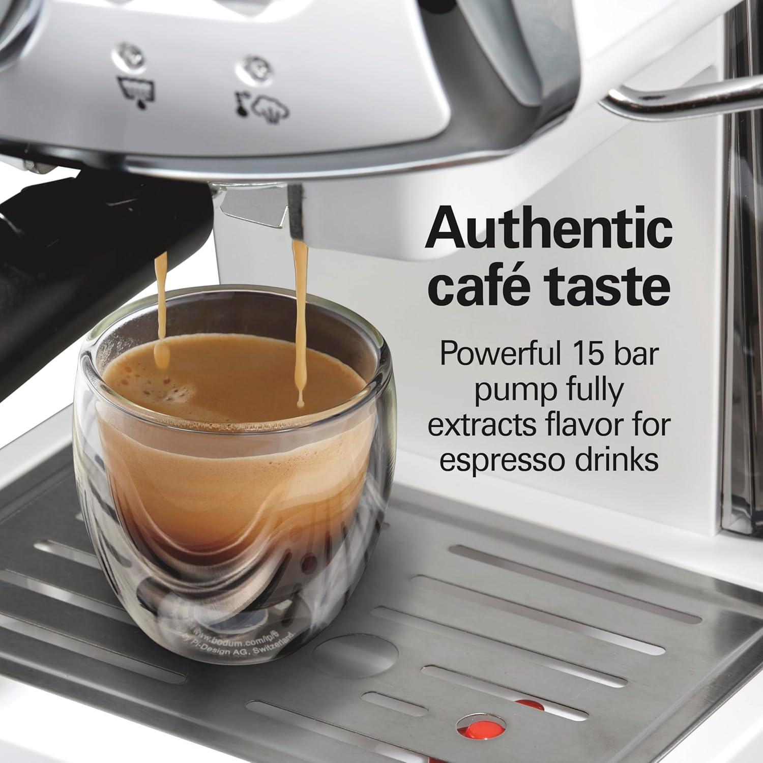 Máquina de Espresso Hamilton Beach 40731 Blanca Retro 15 Bar