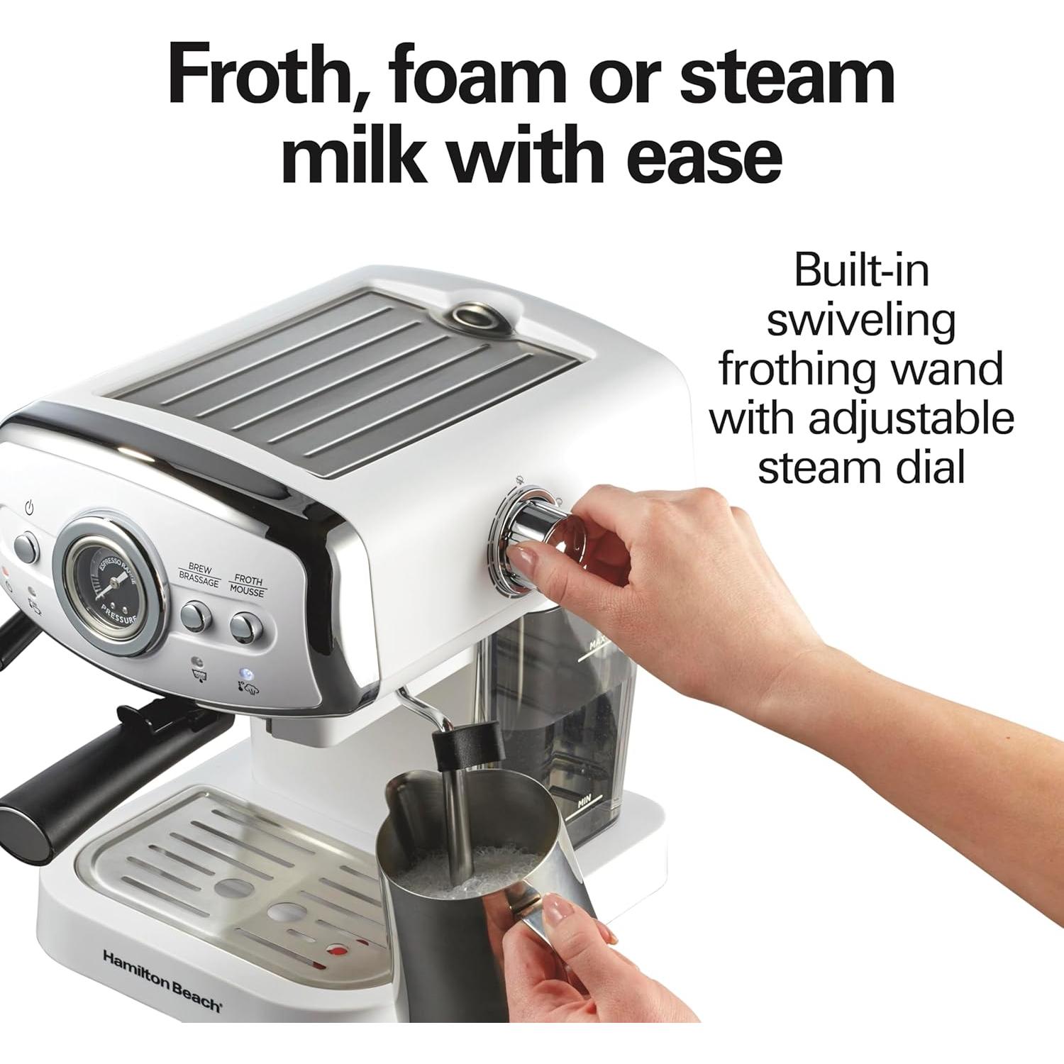 Máquina de Espresso Hamilton Beach 40731 Blanca Retro 15 Bar