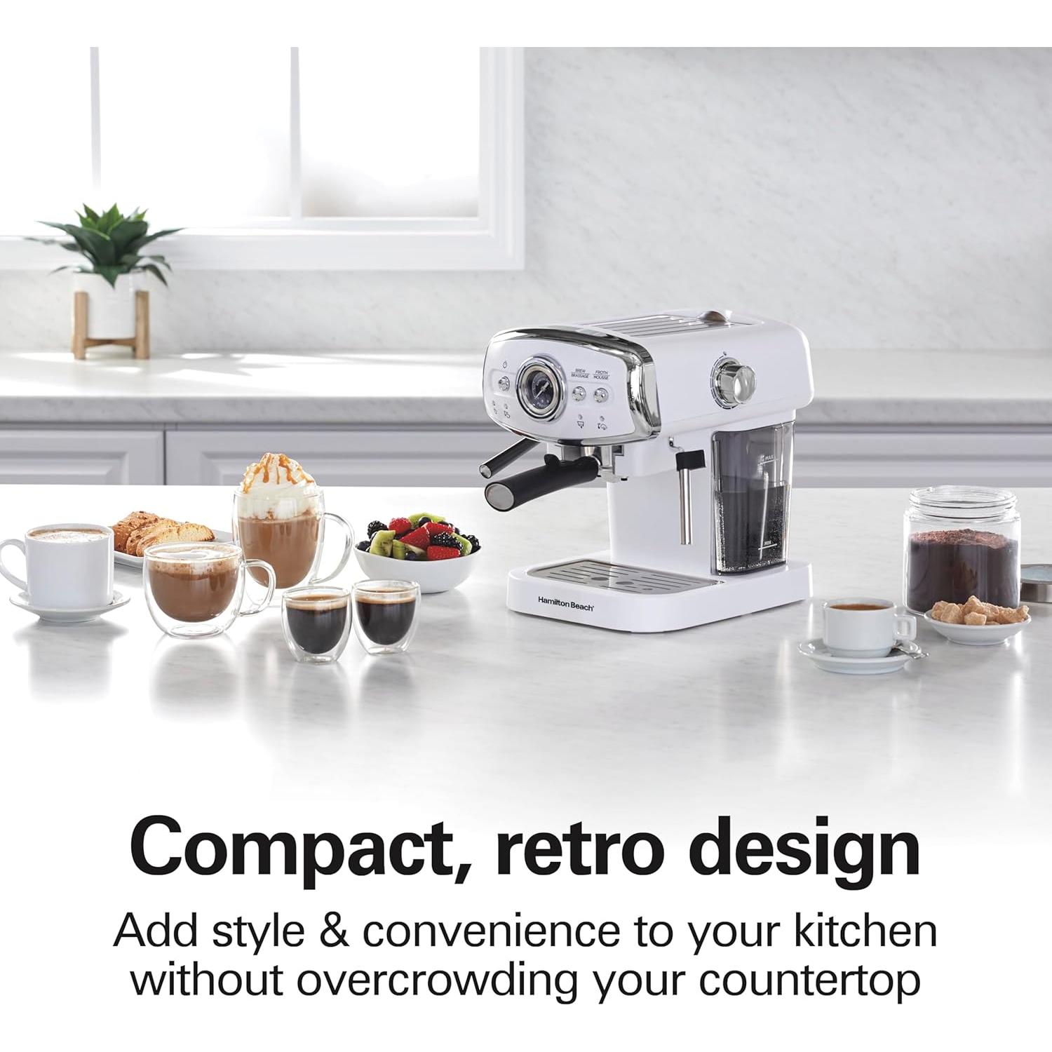 Máquina de Espresso Hamilton Beach 40731 Blanca Retro 15 Bar