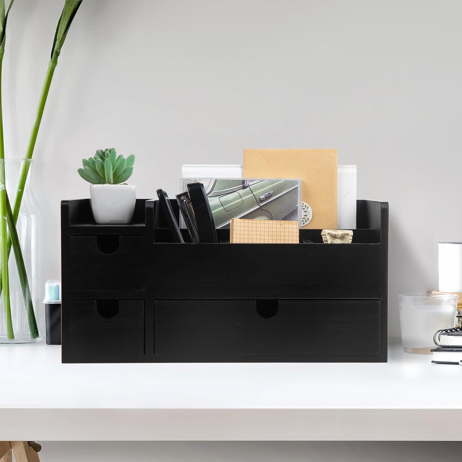 Organizador de Escritorio de Madera ExoLiry Negro 8 Compartimentos