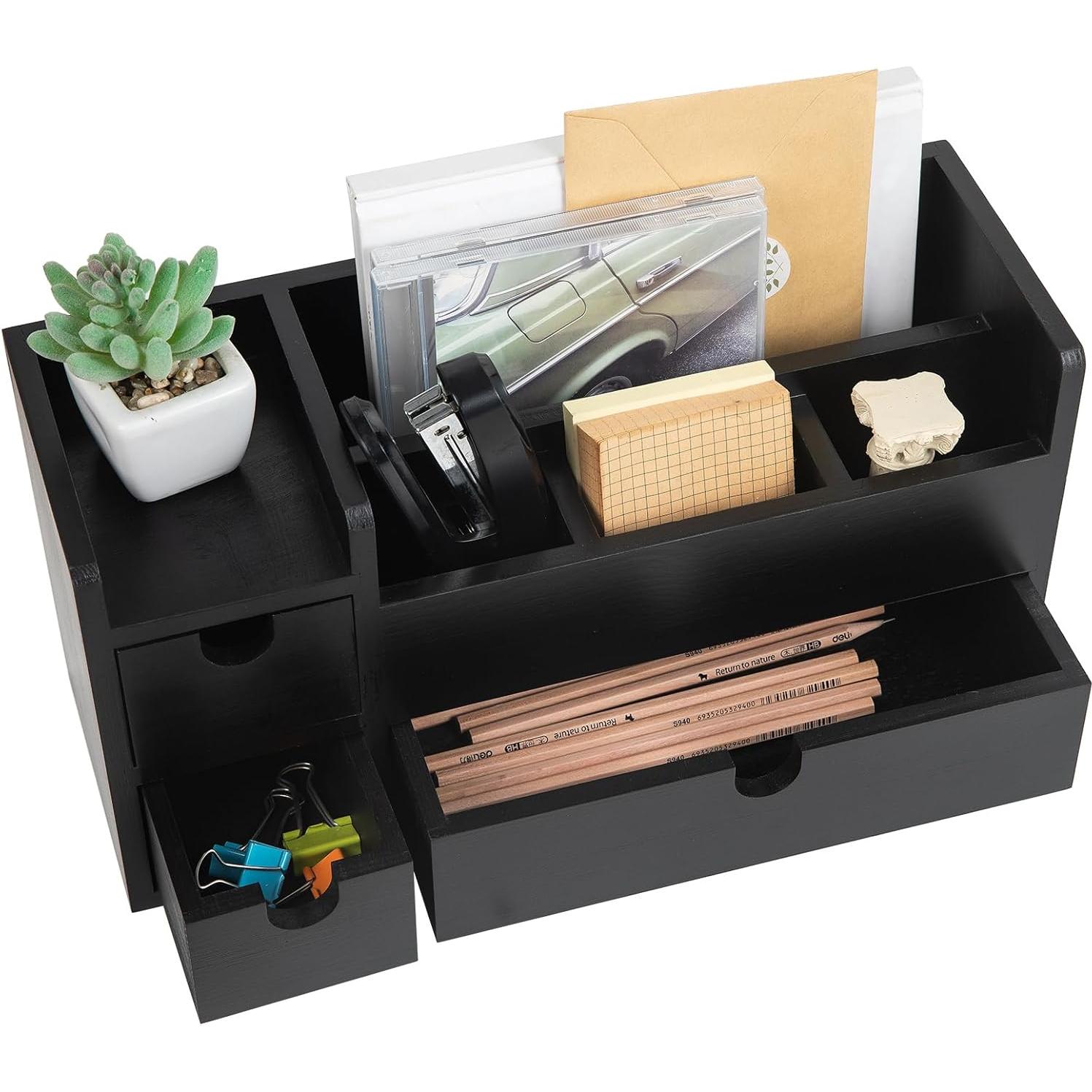 Organizador de Escritorio de Madera ExoLiry Negro 8 Compartimentos