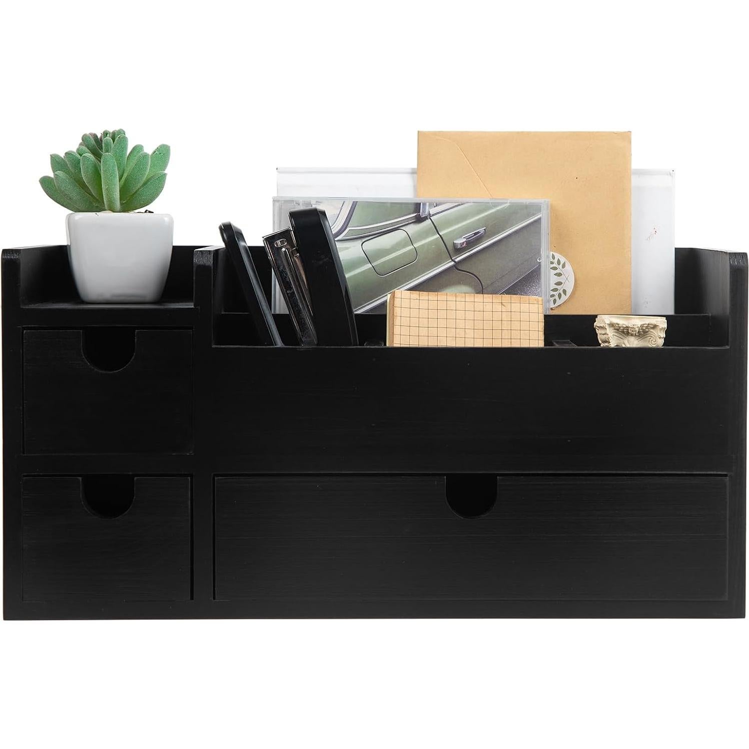 Organizador de Escritorio de Madera ExoLiry Negro 8 Compartimentos
