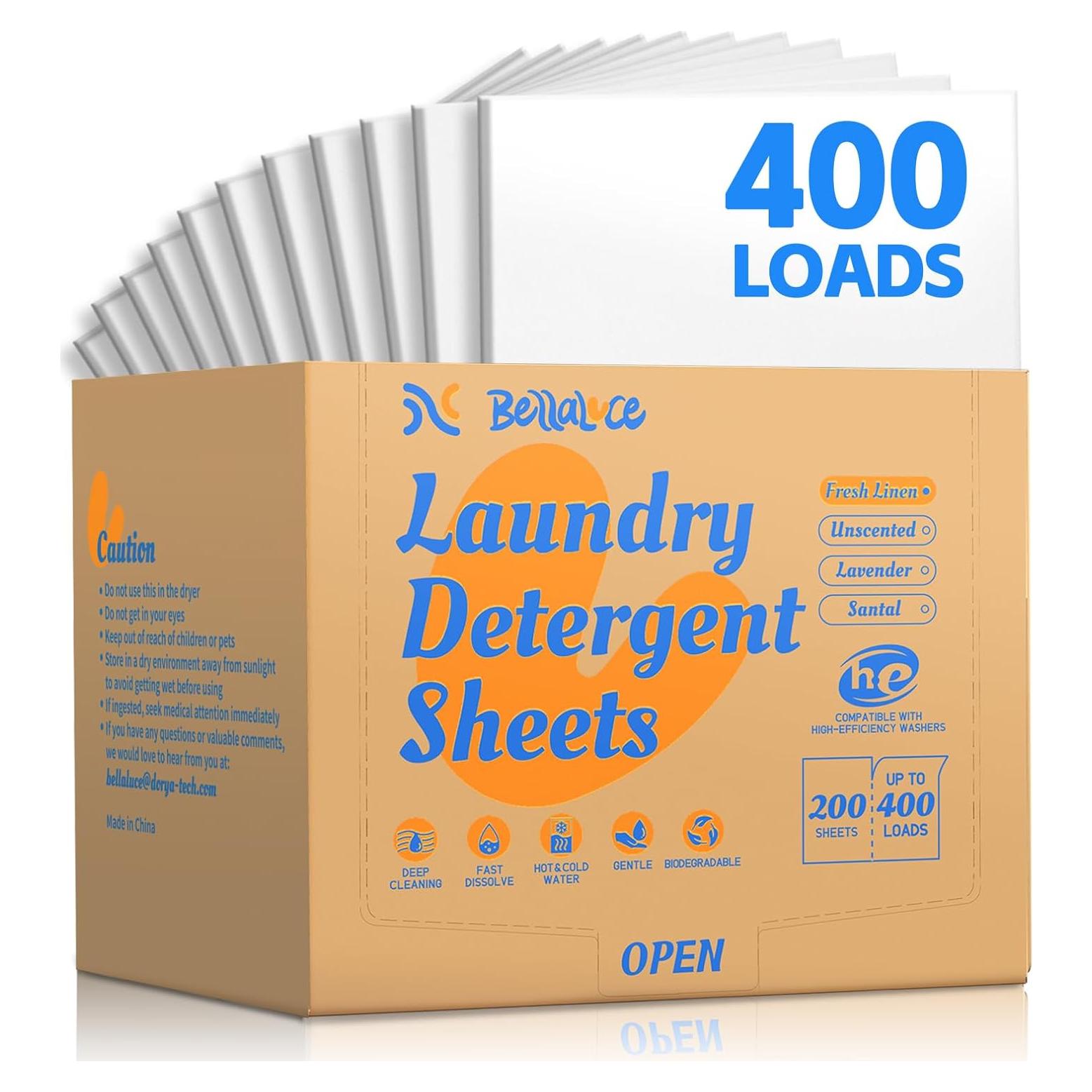 Hojas de detergente ecológicas BellaLuce - 400 cargas, aroma lino