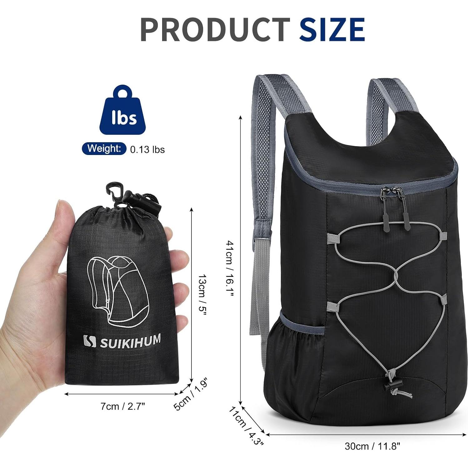 Mochila de Senderismo Plegable 20L SUIKIHUM Negra Ligera