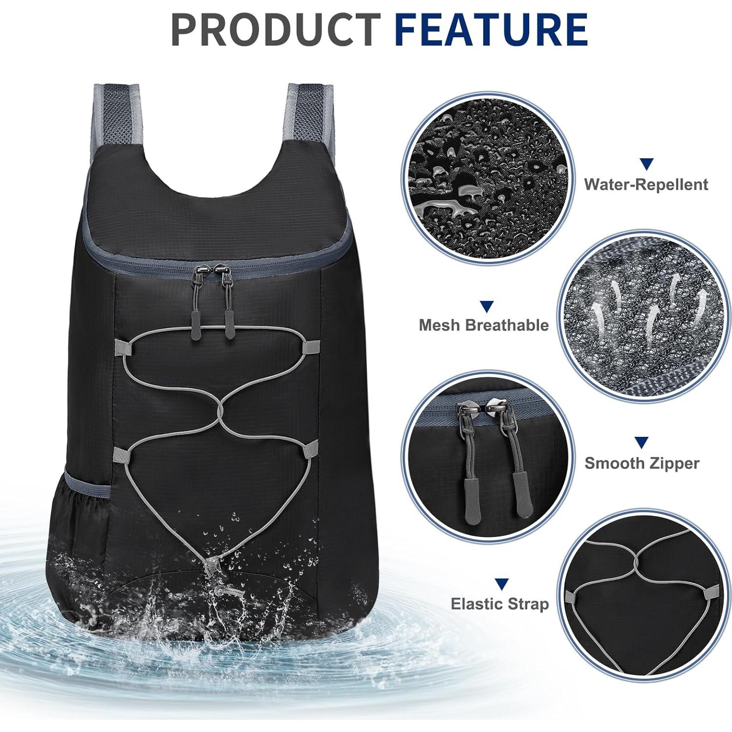 Mochila de Senderismo Plegable 20L SUIKIHUM Negra Ligera