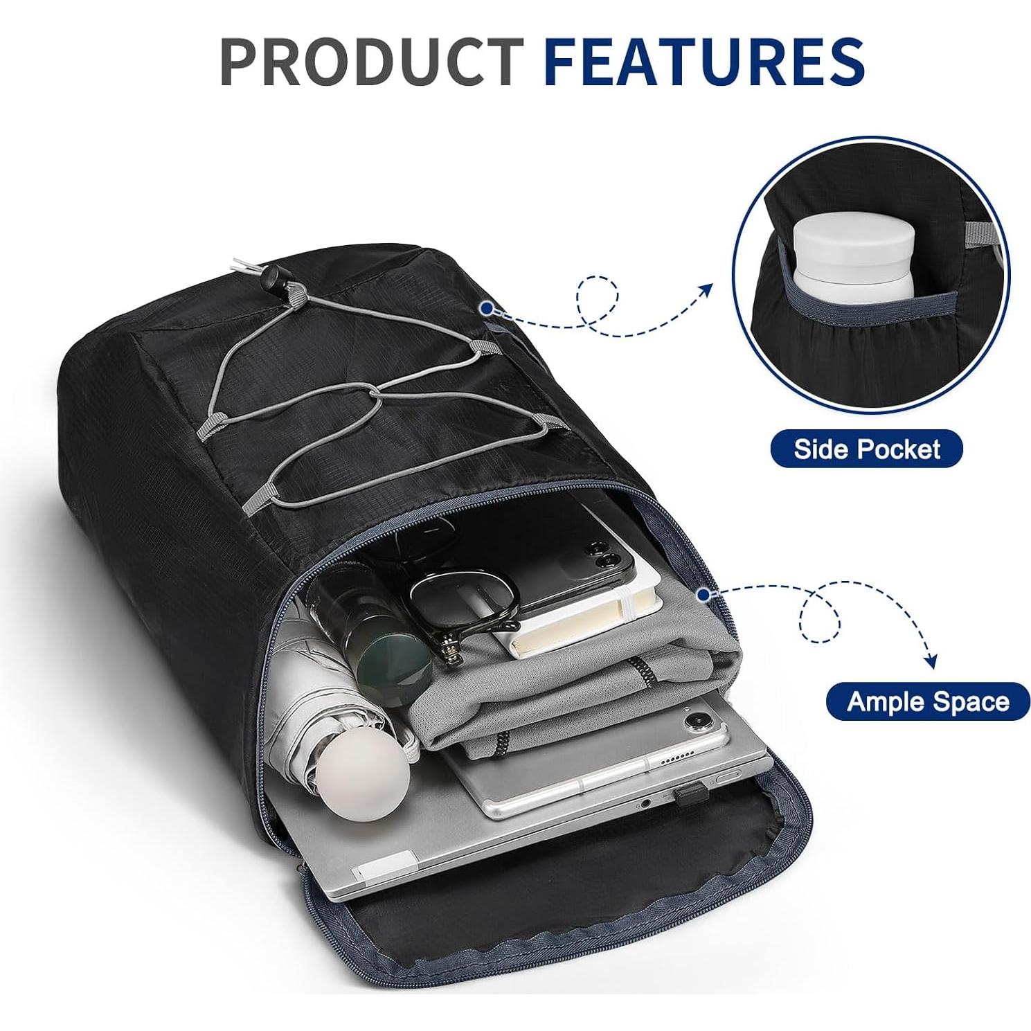 Mochila de Senderismo Plegable 20L SUIKIHUM Negra Ligera