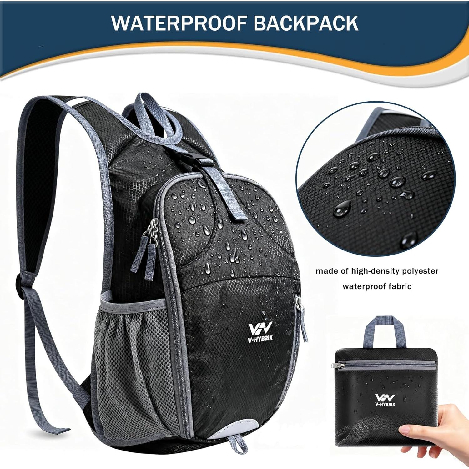 Mochila de Senderismo Plegable VHYBRIX 15L Impermeable Negra