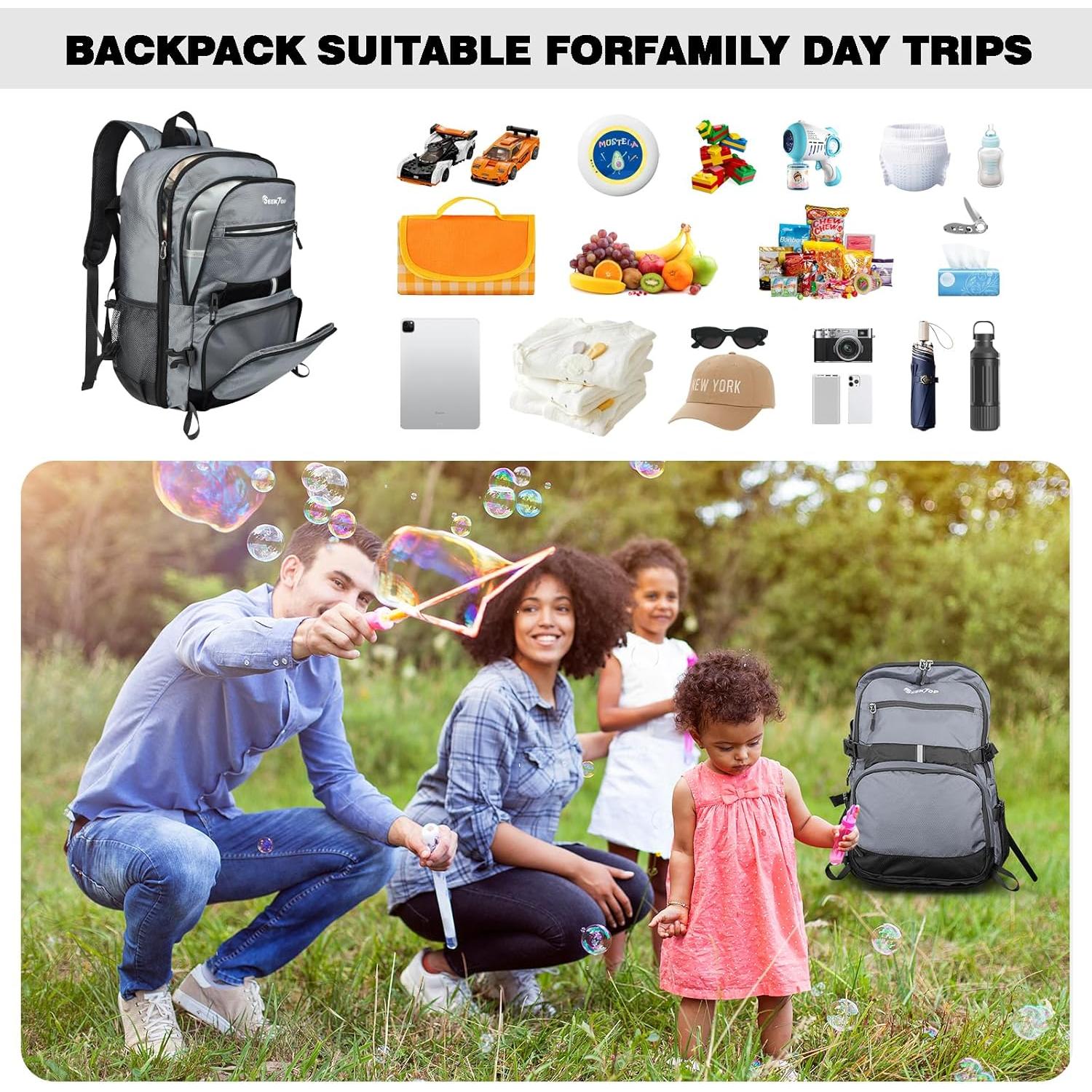 Mochila de viaje ligera Seektop 40L unisex plegable gris