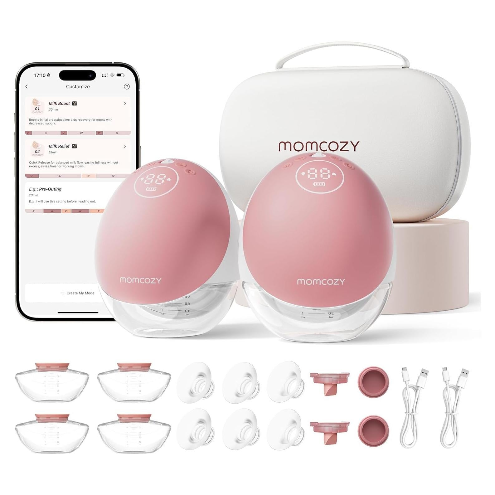 Extractor de Leche Materna Portátil Momcozy M9 Rojo 24mm 2 Paquete