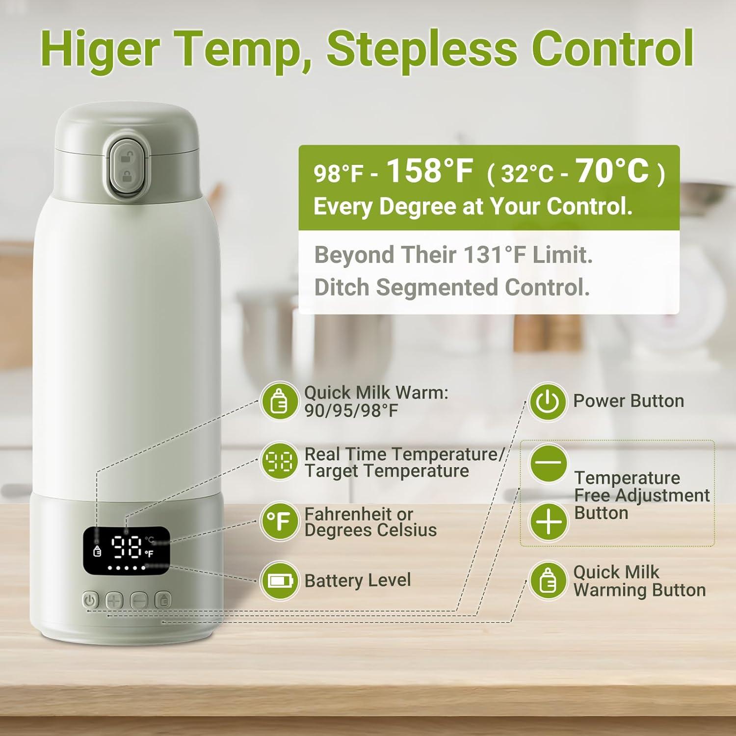 Calentador de Leche Portátil 500ml Verde - Rápido y Seguro