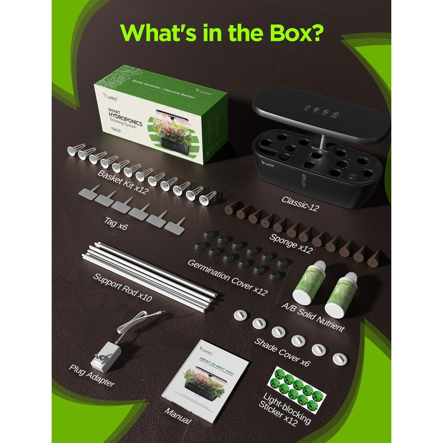 Kit Hidropónico LETPOT Classic 12 Cápsulas, Luz LED 24W