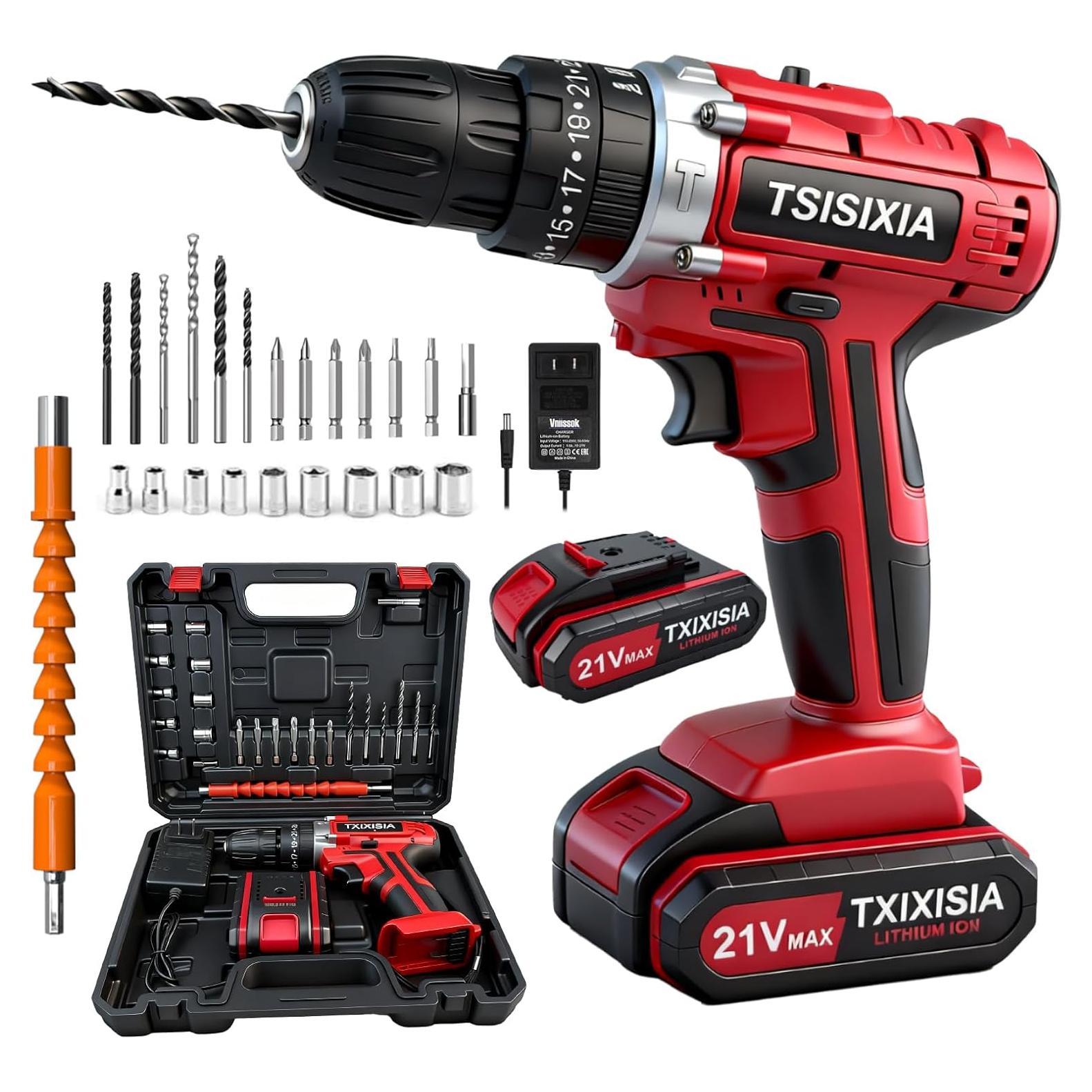 Taladro Inalámbrico Tsisixia 21V 45N.m con Accesorios