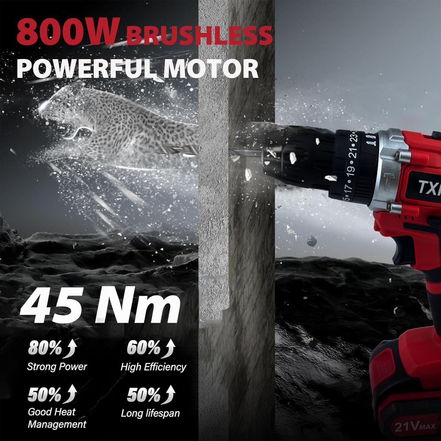 Taladro Inalámbrico Tsisixia 21V 45N.m con Accesorios