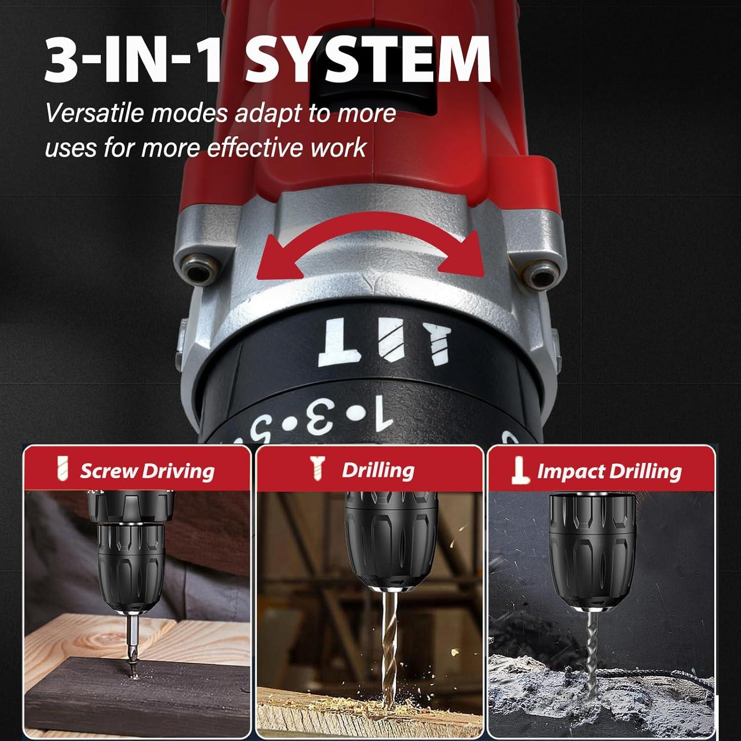 Taladro Inalámbrico Tsisixia 21V 45N.m con Accesorios