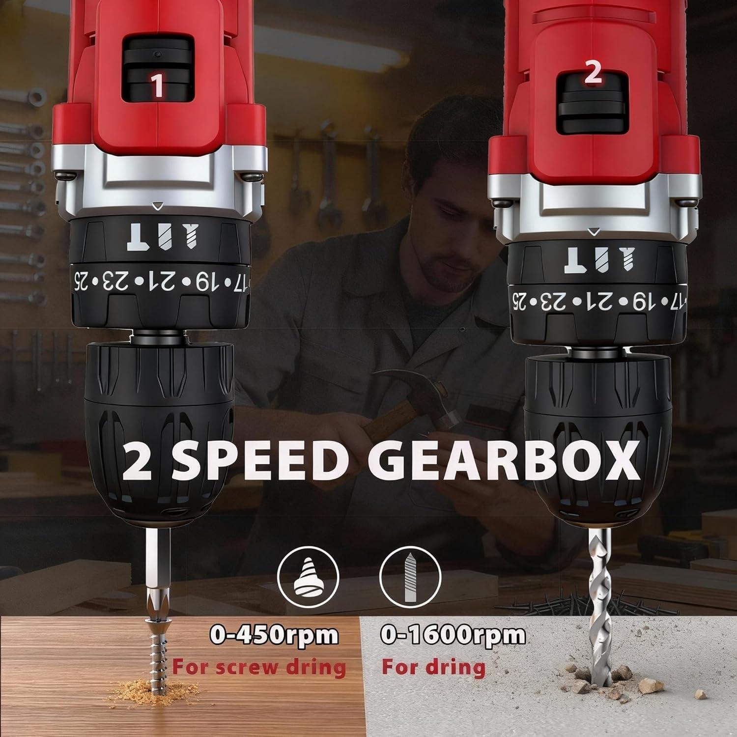 Taladro Inalámbrico Tsisixia 21V 45N.m con Accesorios