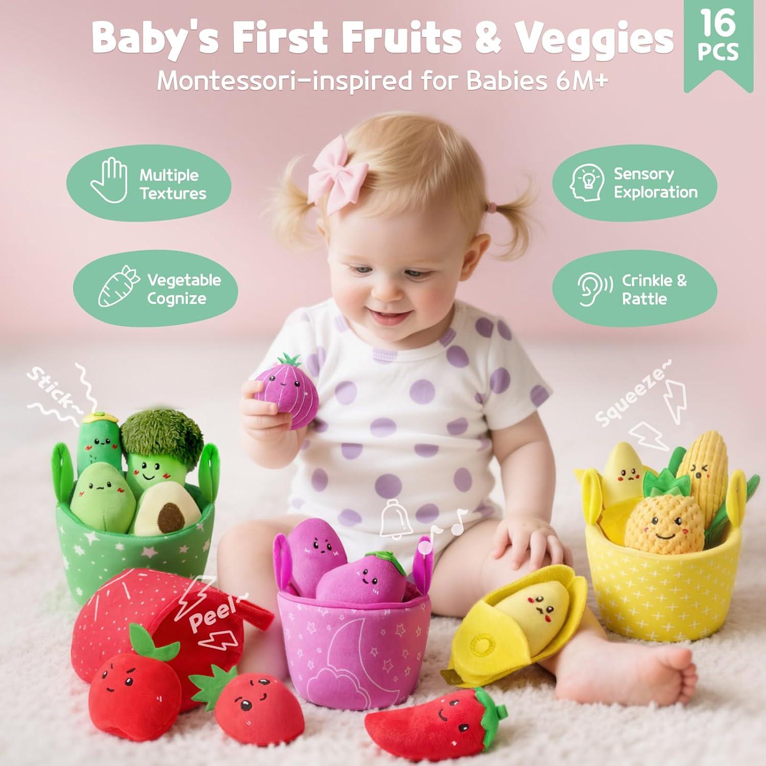 Juguetes Sensoriales Montessori SAIMAND 16 PCS Frutas y Verduras