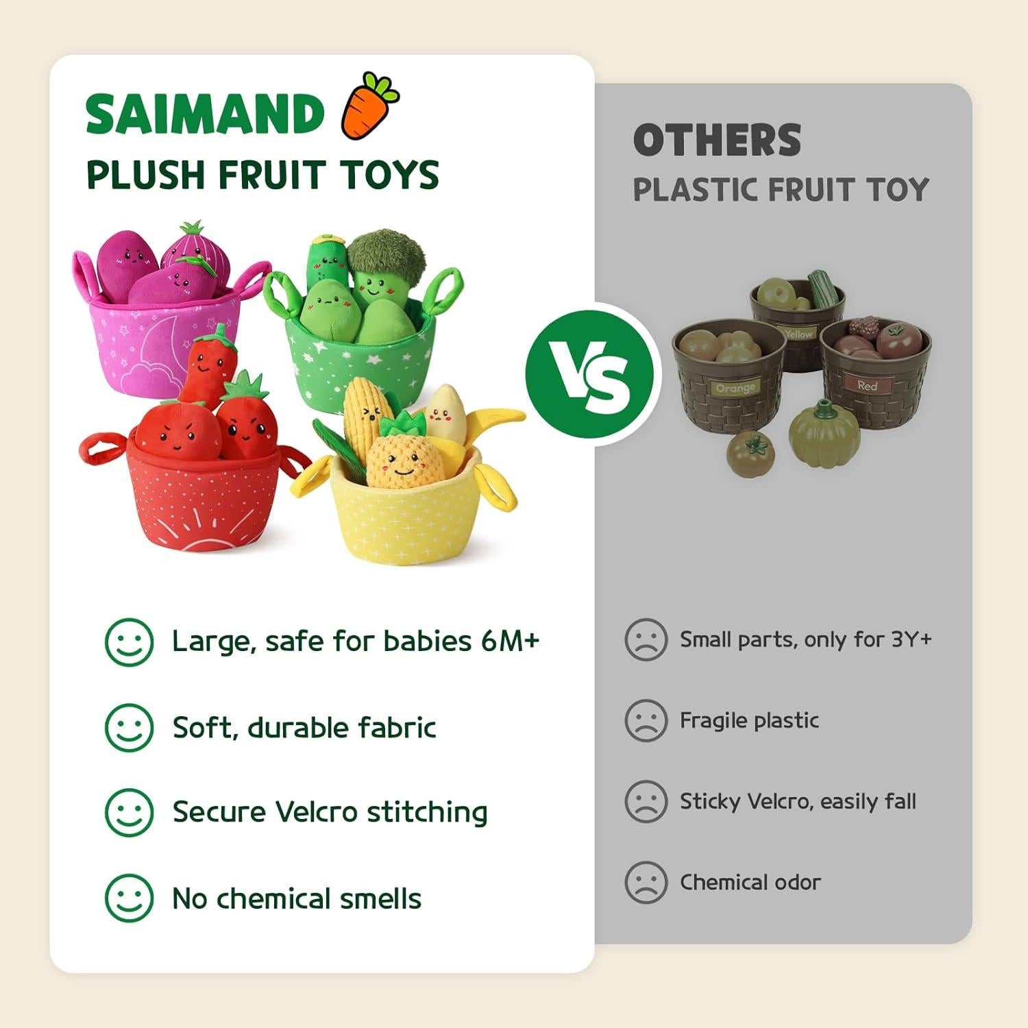 Juguetes Sensoriales Montessori SAIMAND 16 PCS Frutas y Verduras