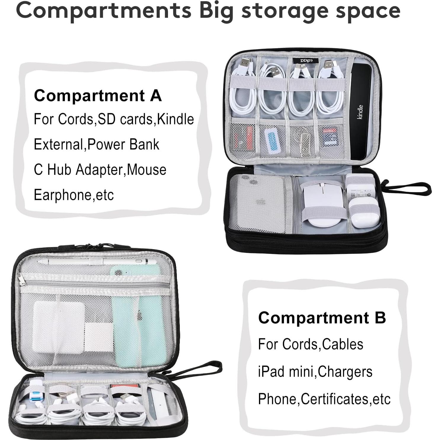 Bolsa Organizadora de Electrónica DDgro Grande Negra para Viajes